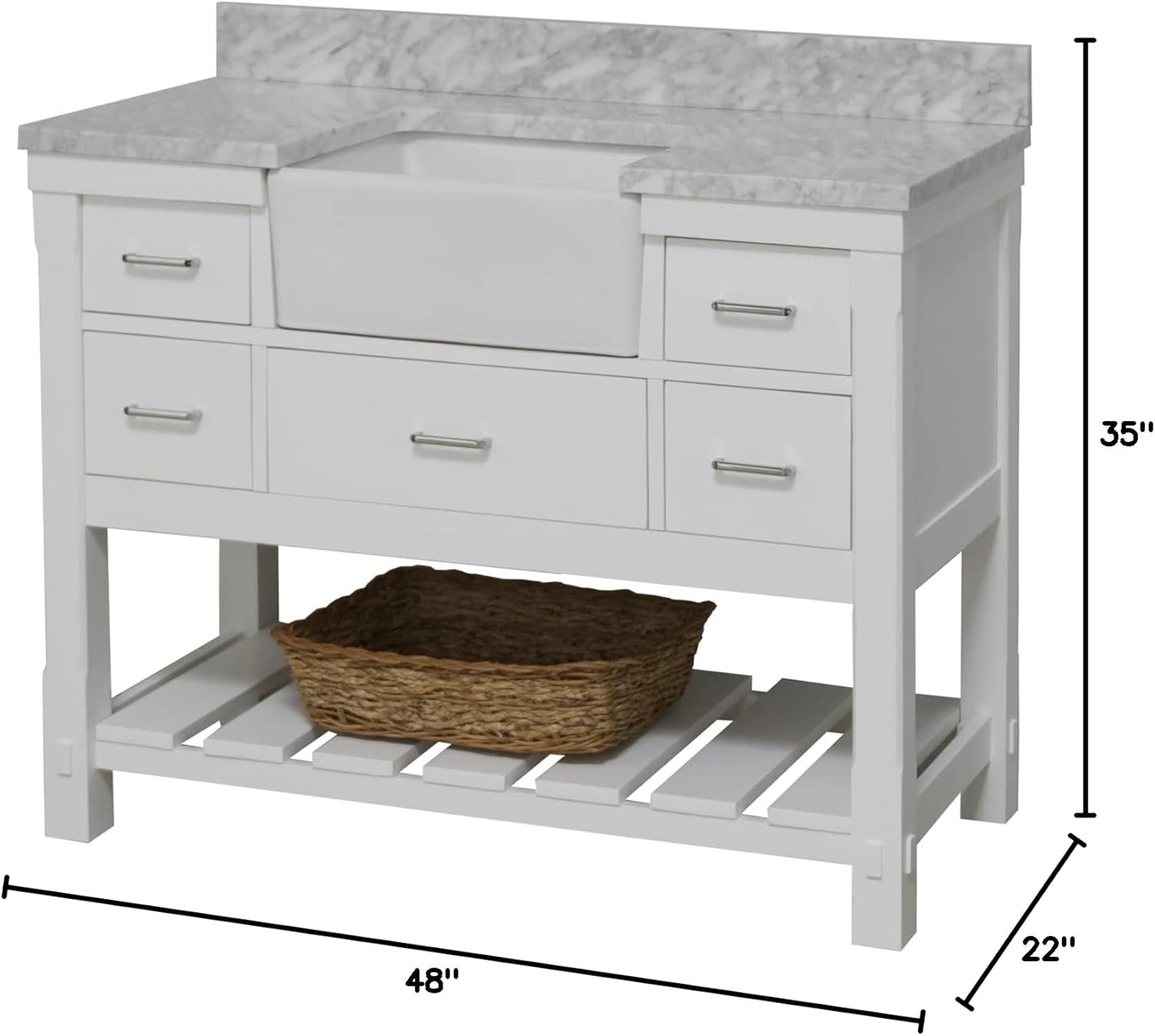 Charlotte 48-inch Farmhouse Bathroom Vanity (Carrara/White): Includes White Cabinet with Authentic Italian Carrara Marble Countertop and White Ceramic Apron Sink