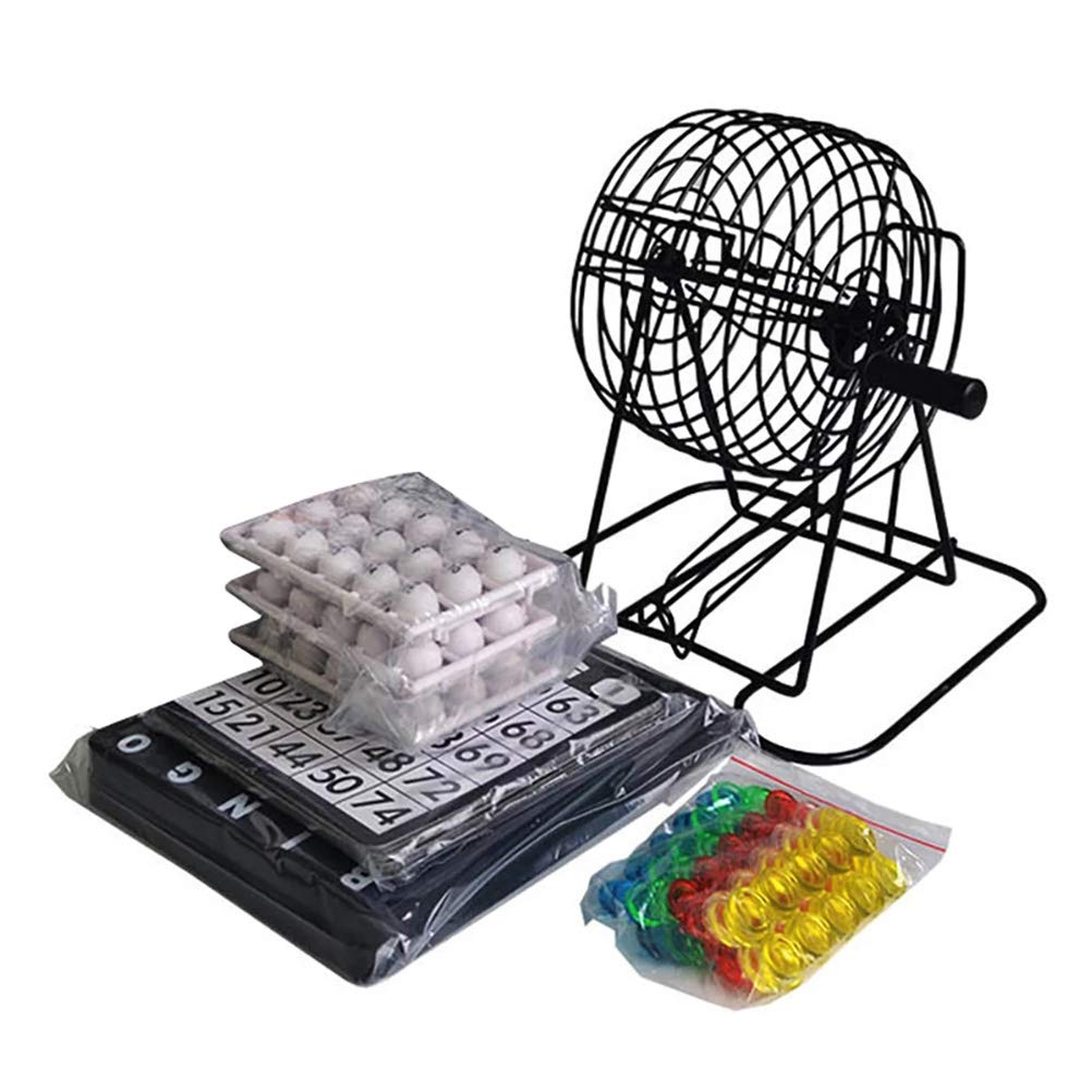 Wakects Ensemble de Jeu de Bingo de Luxe, Cage de Bingo en Métal avec 75 Boules et 18 Cartes pour Les Réunions de Famille et d'amis (Couleur Assortie)