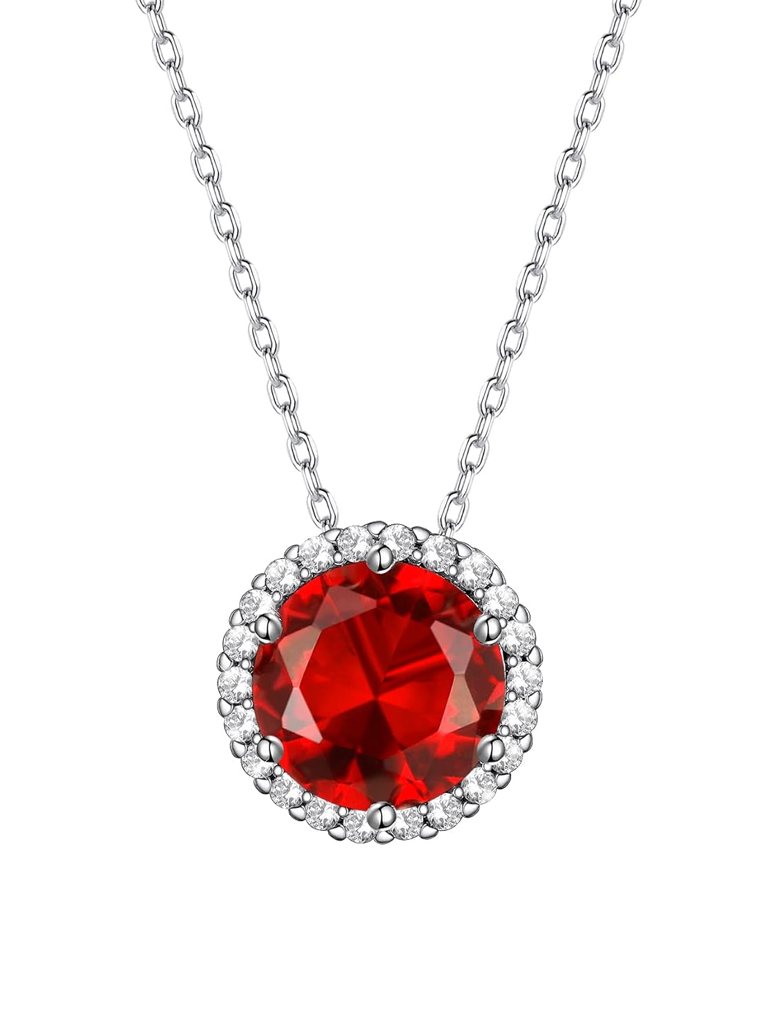 Bestyle Sparkling 925 Sterling Silver Birthstone Necklaces for Women, Created Heart/Round/Teardrop/Square Crystal Solitaire Pendant Diamond Necklace, Great...