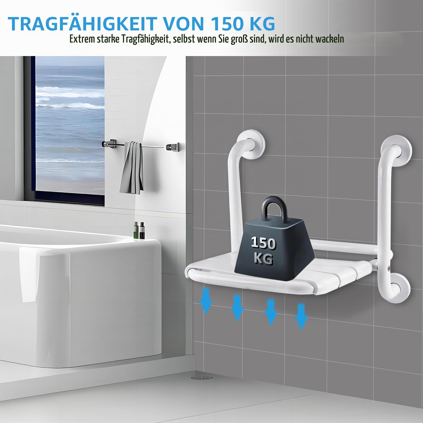 YUCHENGTECH Duschsitz Klappbar Wandmontage 150 Kg Duschhocker | Edelstahl für Senioren Schwangere und Behinderte