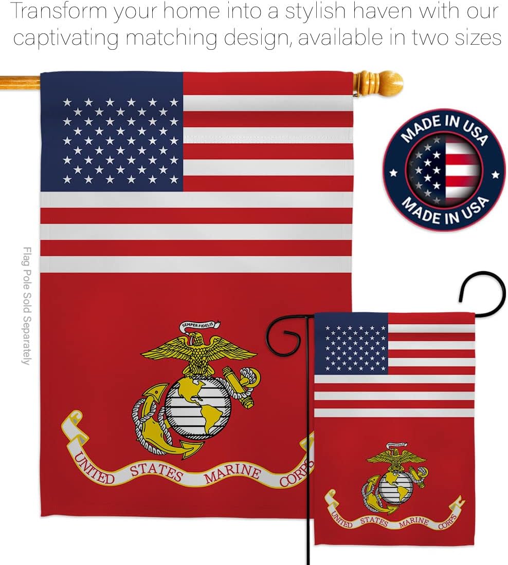 US Marine Corps Garden Flag - Armed Forces USMC Semper Fi United State American Military Veteran Retire Official - House Decoration Banner Small Yard Gift Double-Sided Made in USA 13 X 18.5