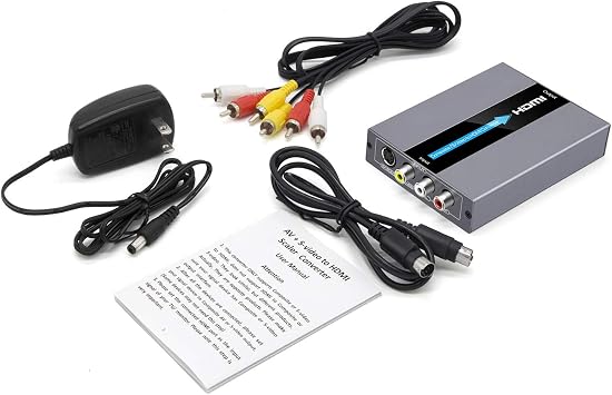 RCA Svideo to HDMI Converter, RCA Composite CVBS AV or Svideo + R/L Audio Input to HDMI Output Upscale Converter, Supports 720P/ 1080P Output Switch for N64, PS2, Wii, DVD