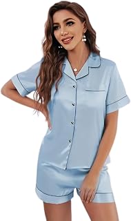 Women's Satin Plain/Solid Relaxed Night Suit Set of Top & Shorts Pajama Set Button-Down Silk Pajamas Floral Sleepwear Brid... Price In India