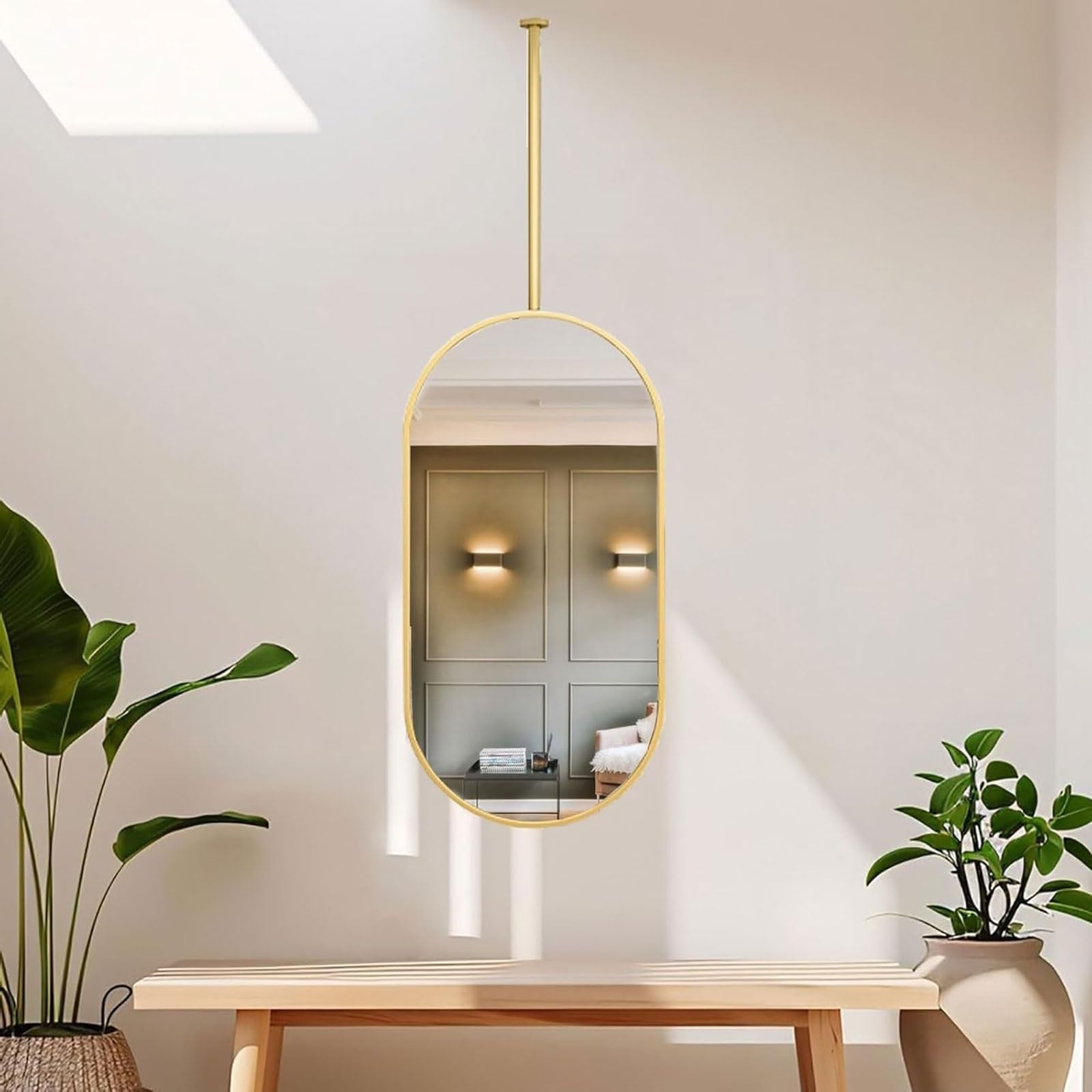 Miroir de salle de bain ovale rigide anti-balancement avec tige en métal 50x70 cm