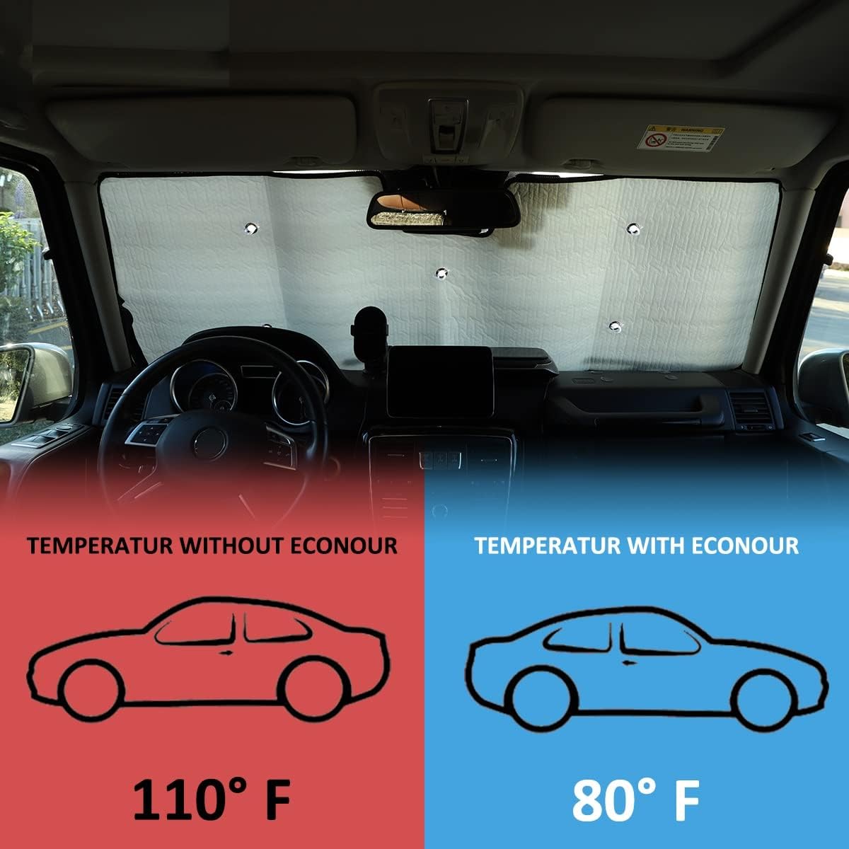 Car Windshield Sunshade for Benz G-Class W463 (2004-2018) G350/G400/G500/G63 AMG - Foldable Reflective Sun Visor Protector, UV Rays & Heat Shield, Custom Fit Front Window Sunshade (Silver)