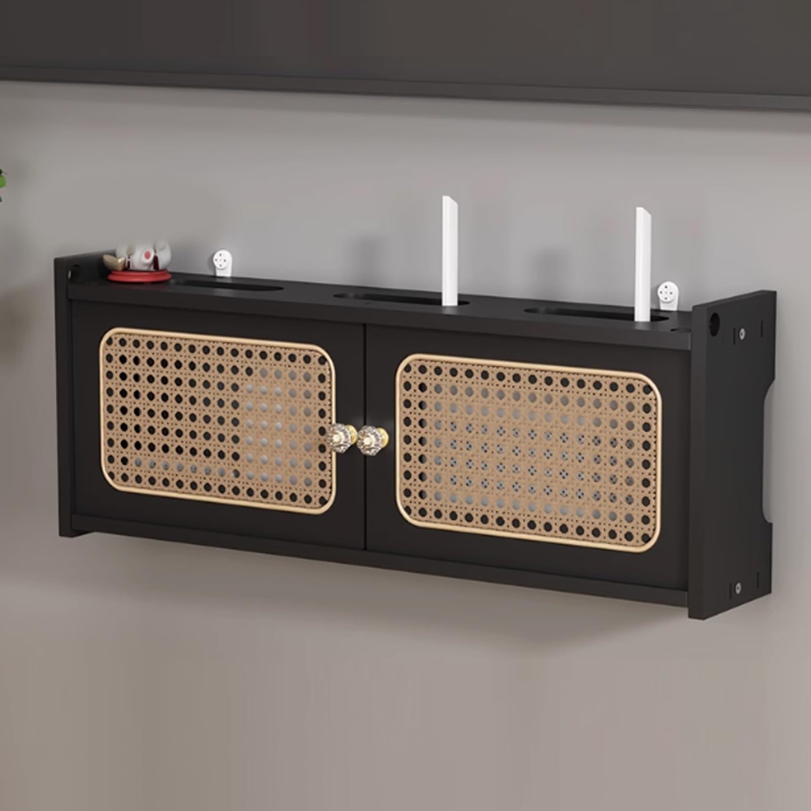 Scatola portaoggetti da parete in legno per router WiFi, portaoggetti nascosto per modem e router, elegante organizer per ufficio e casa