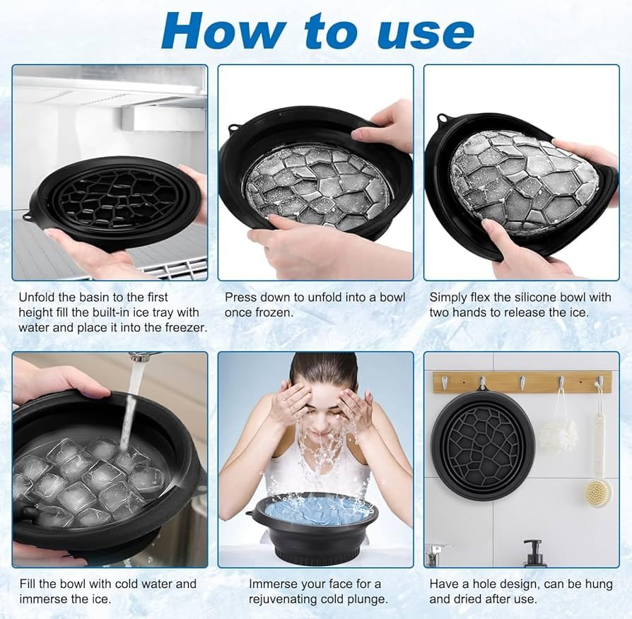Portable Ice Face Tub for Cold Water Therapy, Facial Ice Bath Bowl with Lid, Reusable Plastic Ice Bath Bucket for Skin Tightening, Puffiness Reduction and Facial Glow
