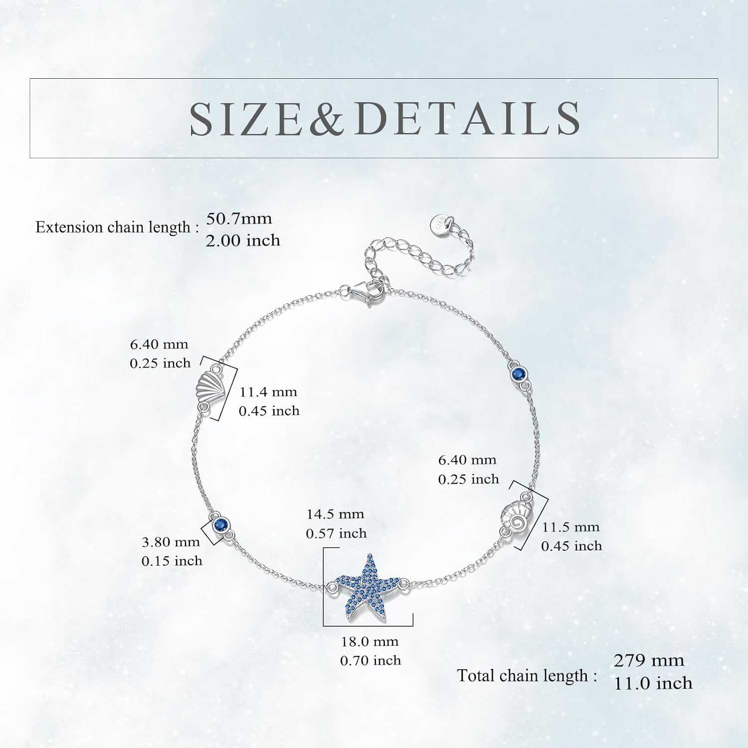 ヒトデアンクレット 女性用 スターリングシルバー ブルーアンクレット ビーチジュエリー ギフト 女性用