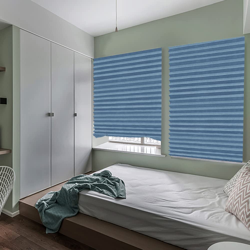 Lot de 2 stores occultants temporaires plissés à coller instantanément, filtrant la lumière, protection de la vie privée avec 4 clips pour salle de bain, salle de bain, bureau, stores plissés sans pe