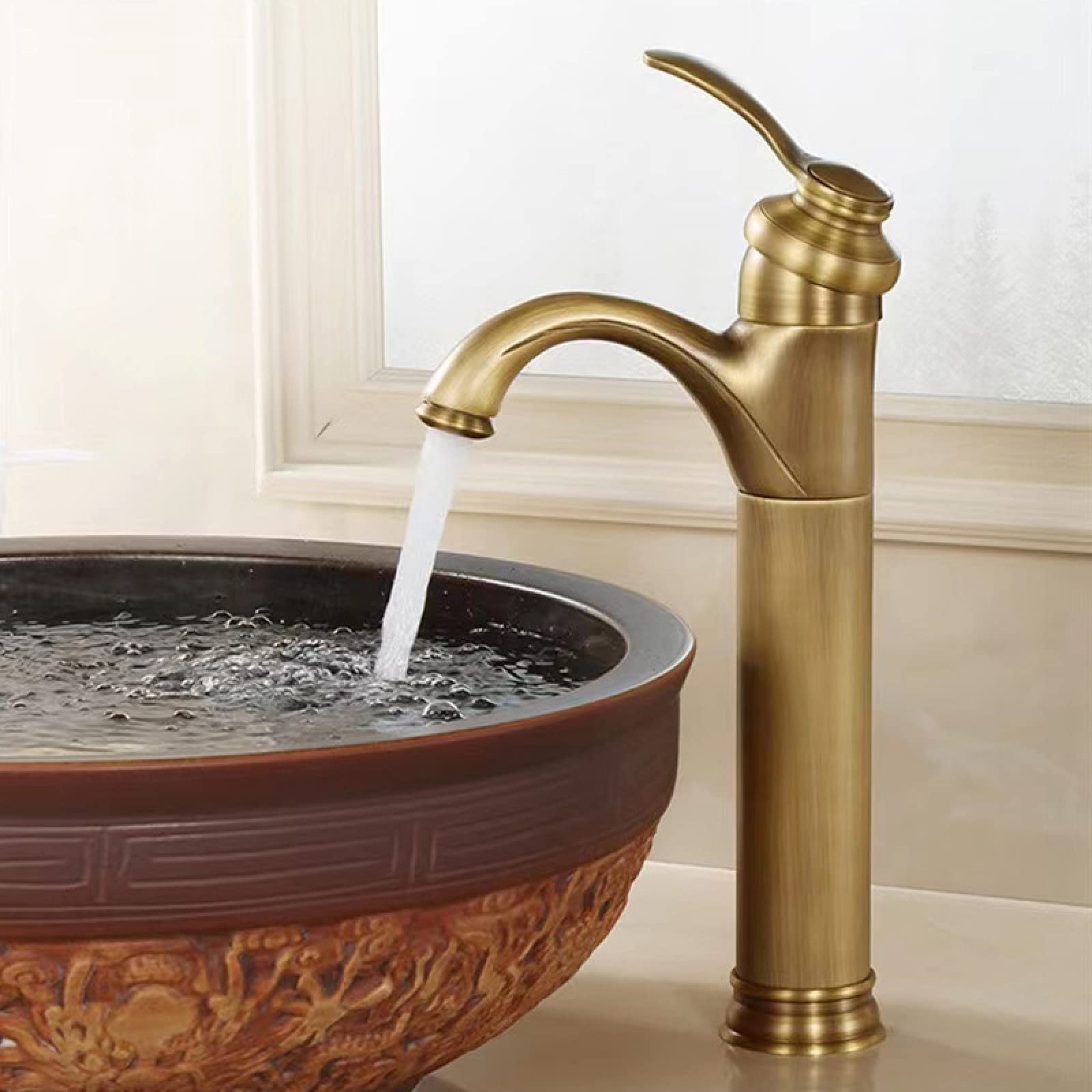 Robinet laiton antique haut mélangeur rétro de salle de bain chic