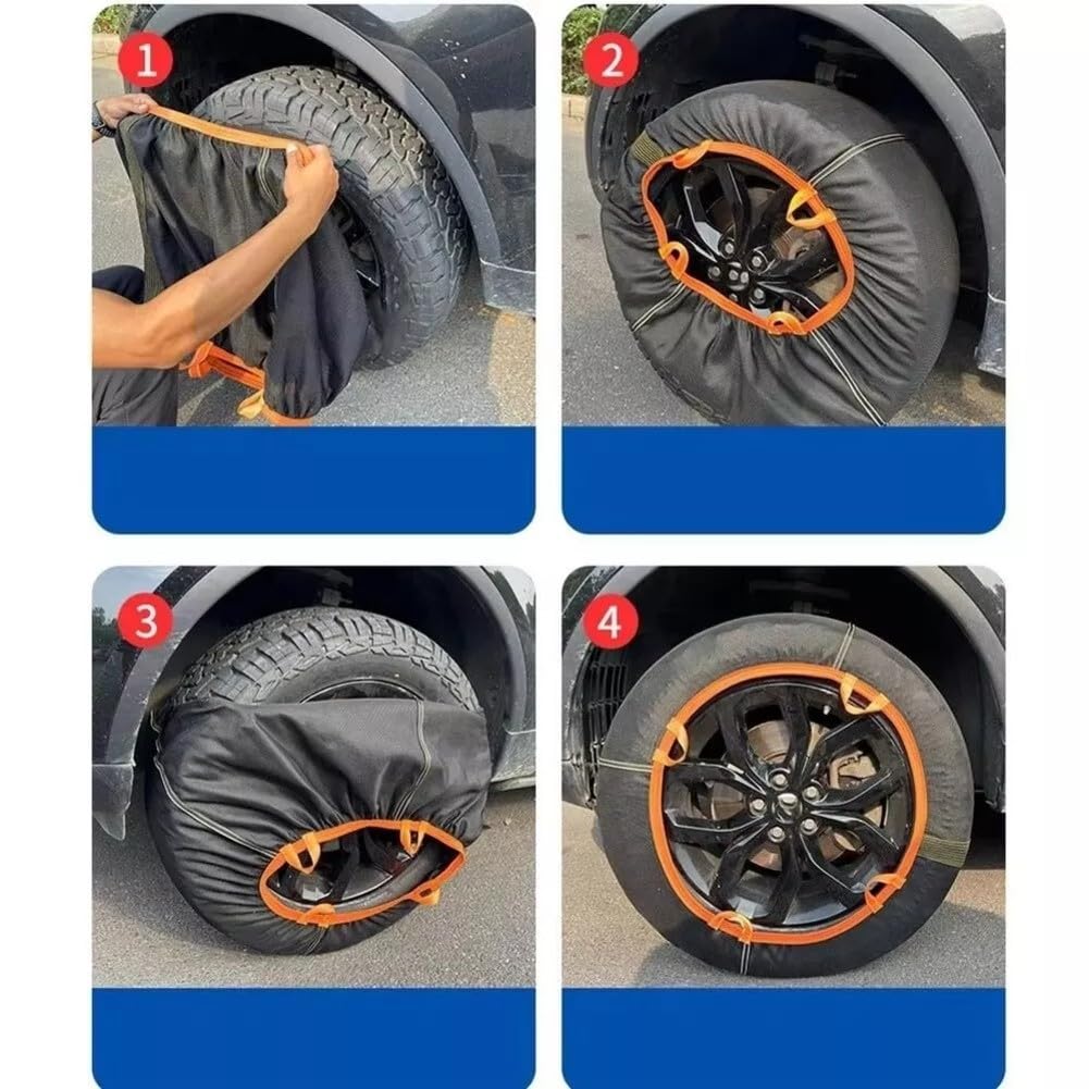 2 calcetines de nieve de invierno para ruedas de coche, súper fibra de nailon antideslizante para cadenas de neumáticos, dispositivo de tracción rápida de nieve para poca distancia en
