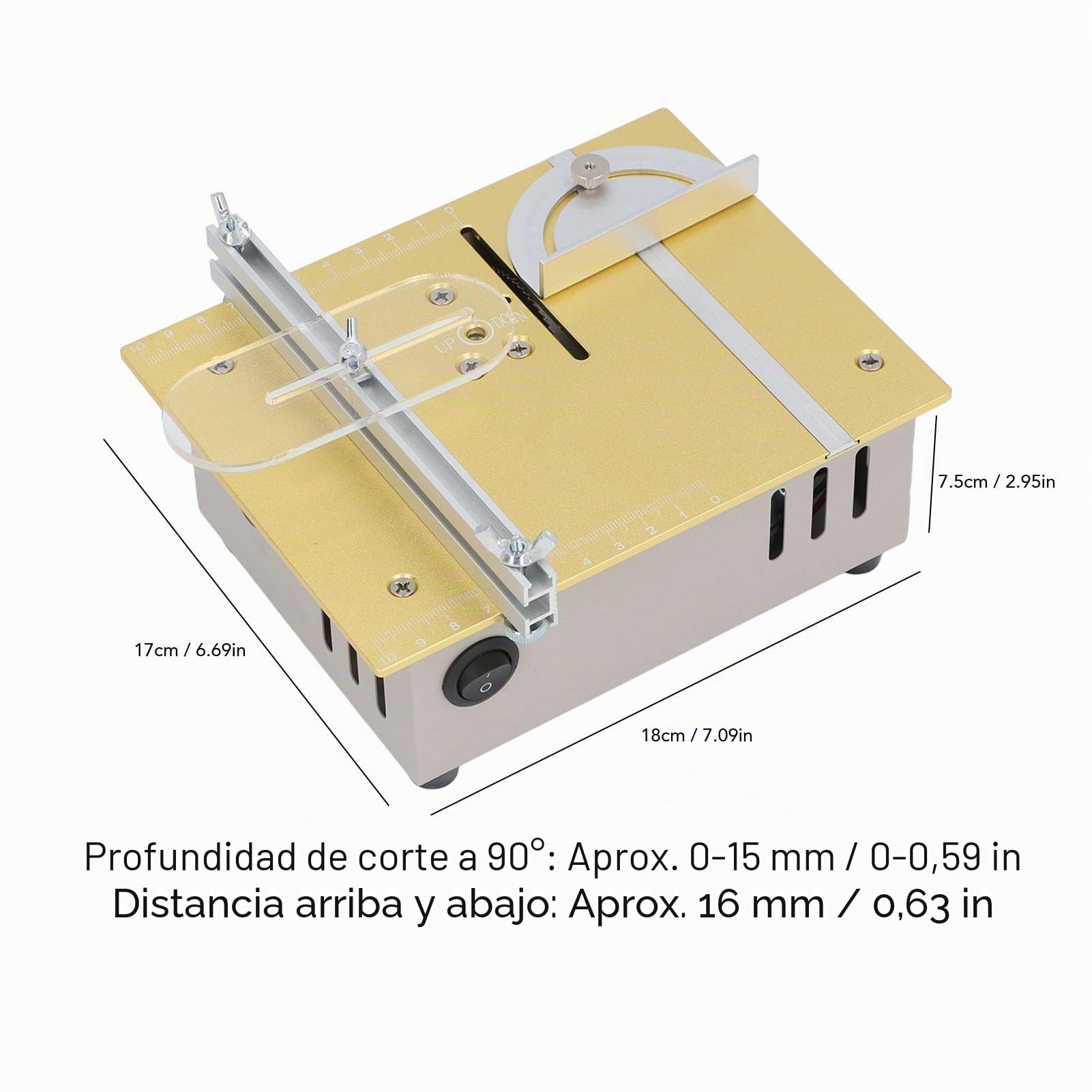 Mini Sierra de Mesa, Pequeña Cortadora de Sierra Eléctrica Portátil para Carpintería con de Hoja Ajustable, Sierra de Mesa Multifuncional de Precisión para Madera, PCB, Plástico