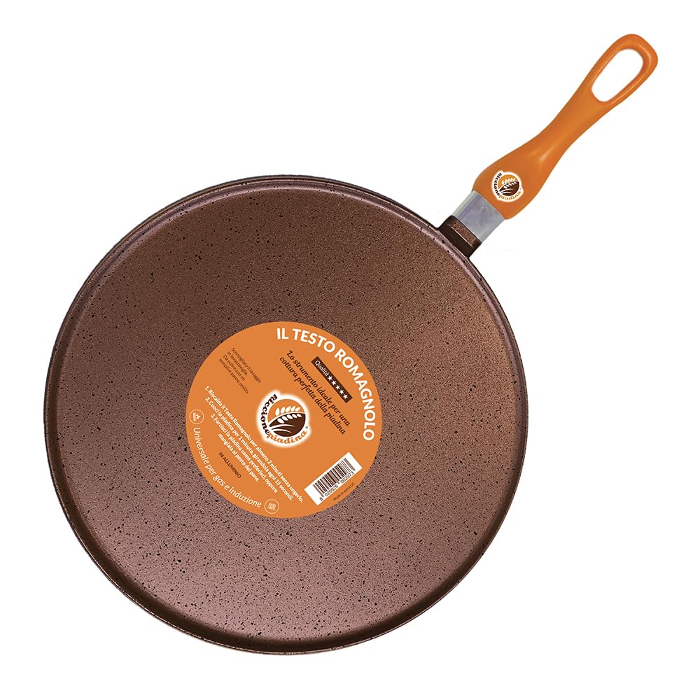 Testo Romagnolo 32cm – Padella per piadina universale gas e induzione, antiaderente in alluminio teflonato, manico bachelite, per carne e verdure