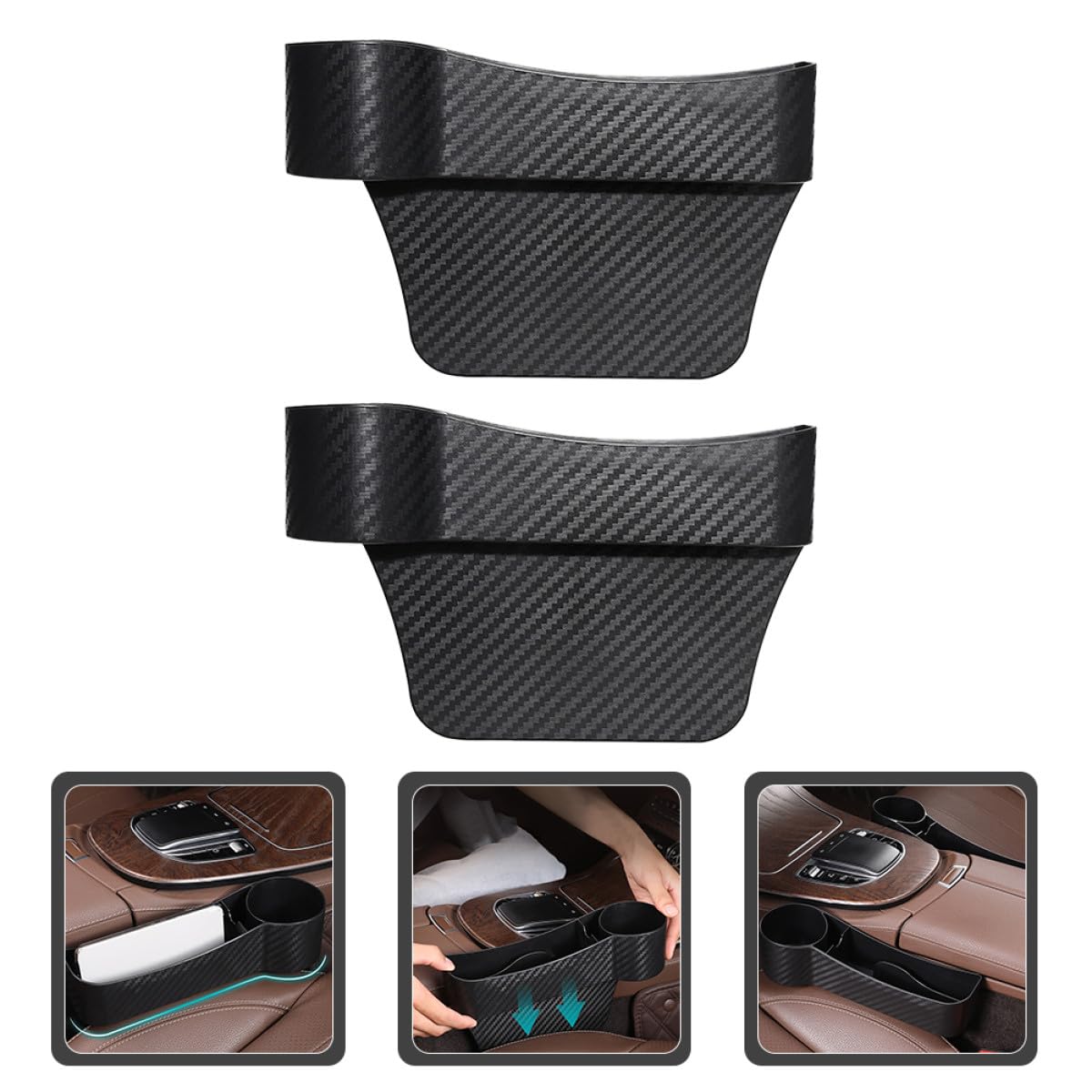 Organizador Almacenaje Plástico para Asiento Coche 2 Cajas Compactas Relleno Huecos Uso Diario Vehículo Conductor Copiloto