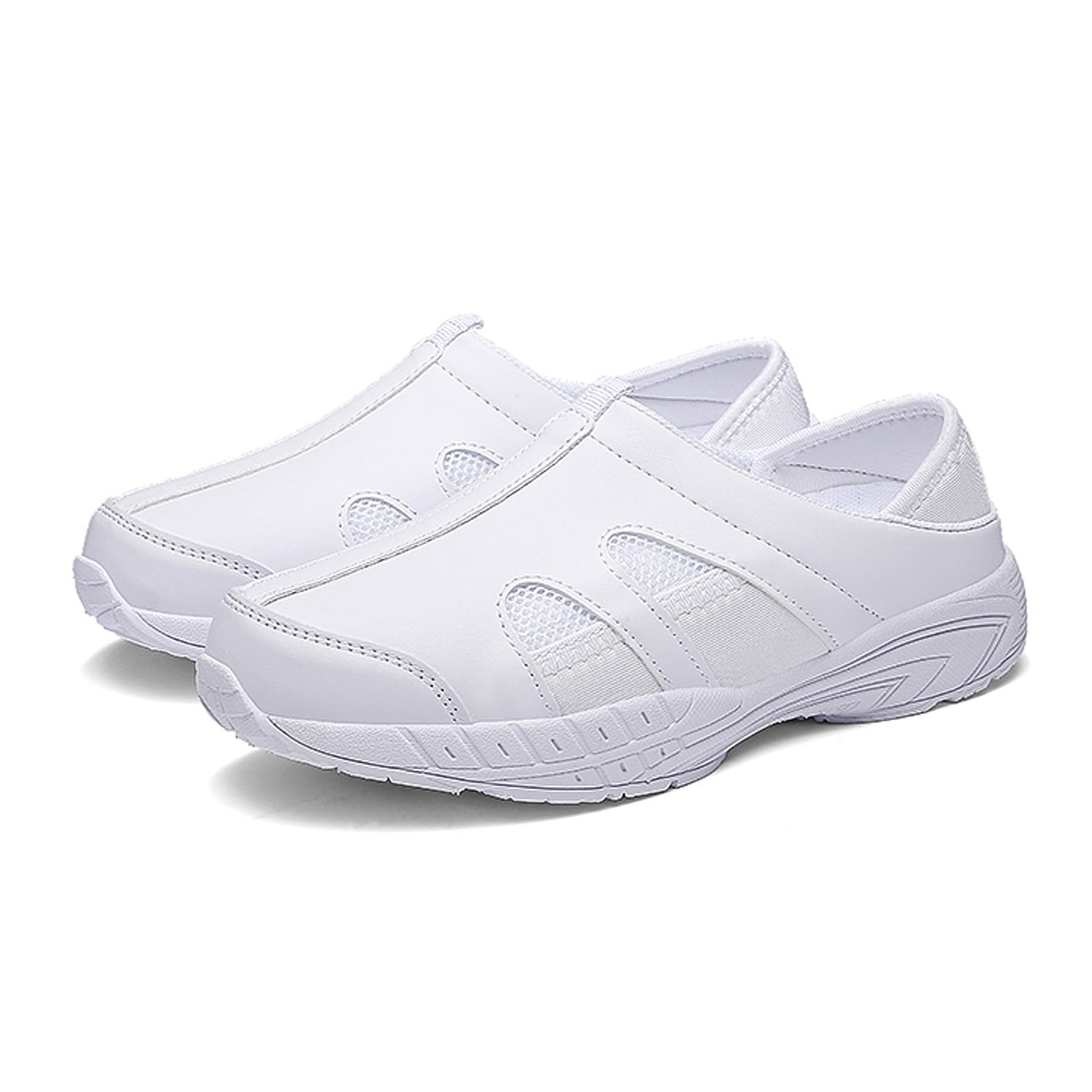 Women's Nursing Shoes Drop-in Heel Walking Shoes Lightweight Slip On Working Flats Shoes White 35