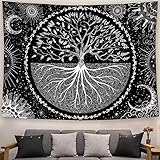 AMM Tapestry Wall Hanging, Tree of Life Tapestry for Bedroom Black and White Wall Tapestries Sun Moon (60''×80'')