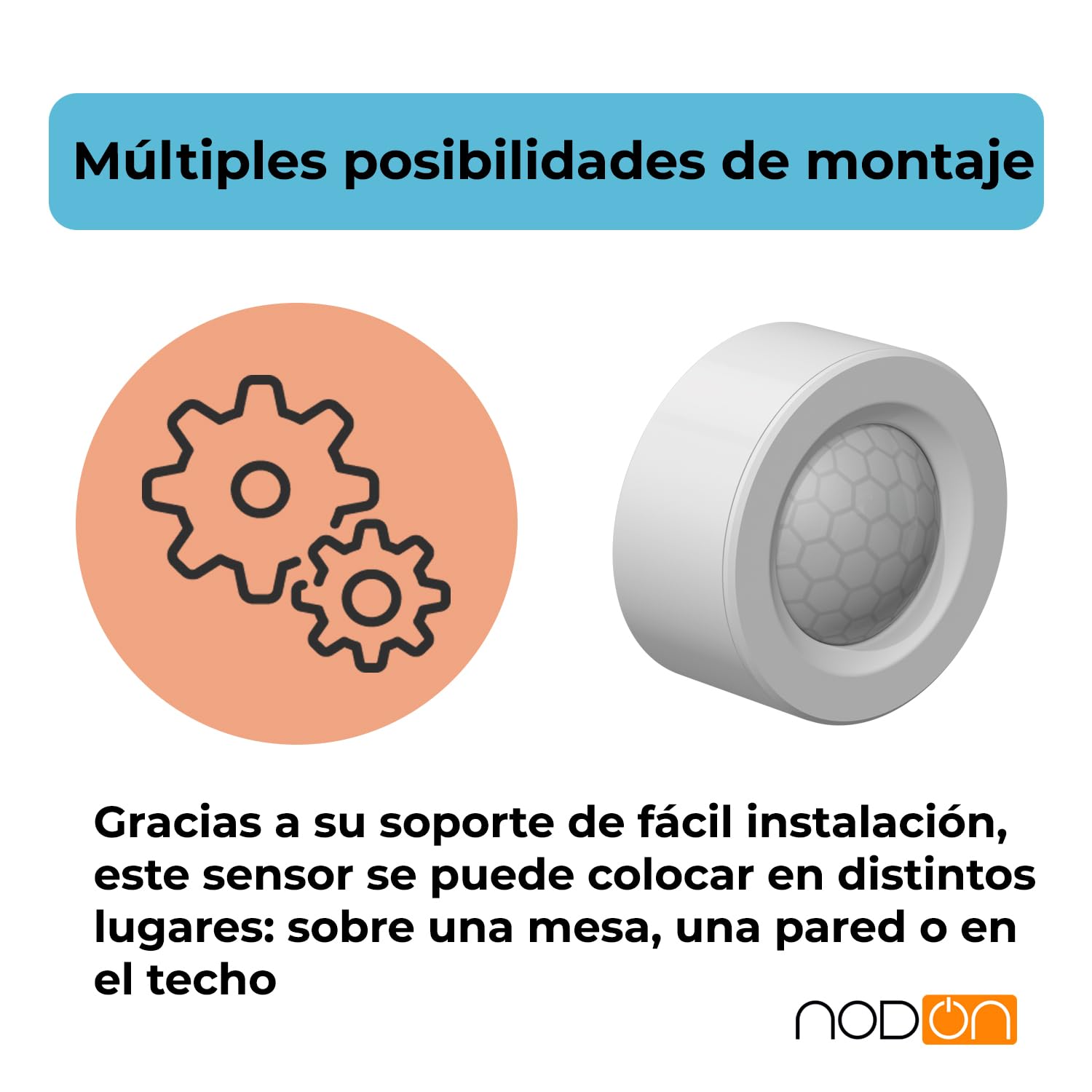 NodOn - EnOcean - Sensor de Movimiento inalámbrico, múltiples Opciones de Montaje, Alta sensibilidad, Pila de Muy Larga duración, fácil de Instalar, Compatible con Jeedom, eedomus y MyUbiwizz