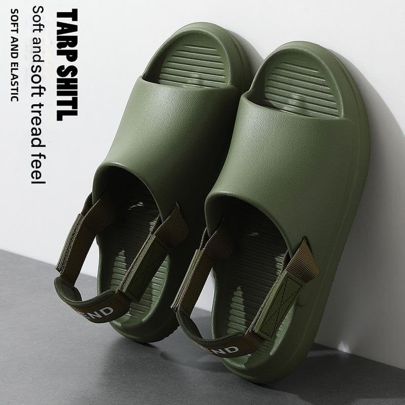 Men’s Summer EVA Sandals with Adjustable Hook-and-Loop Strap – Comfortable Outdoor Slip-On Slides with Back Heel – Thick Sole Beach Casual Slippers(Green,27-27.5cm)2