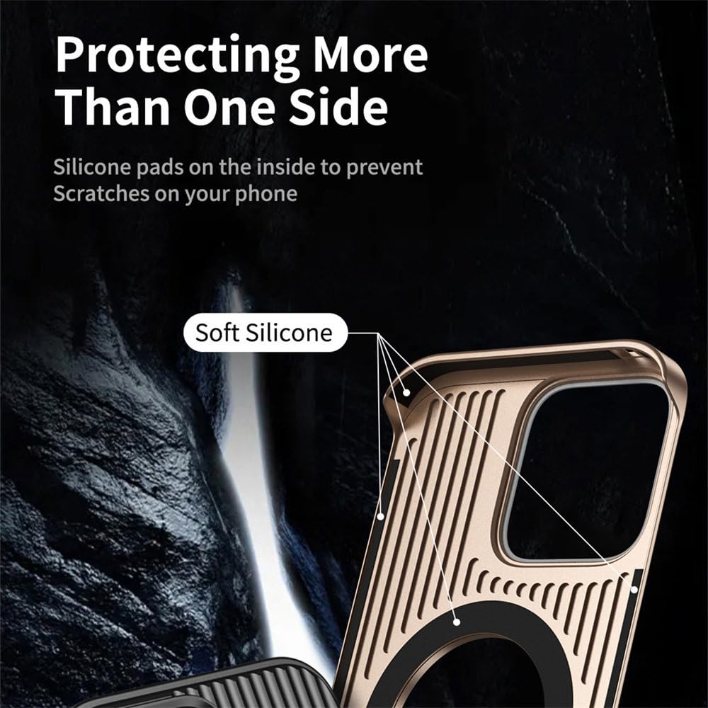 Magnetyczny uchwyt teleskopowy metalowy antypoślizgowy pokrowiec na telefon komórkowy do iPhone'a 15 16 Pro Max 16 Plus, ładowanie bezprzewodowe, odporny na wstrząsy, szary, do iPhone'a 15 Pro