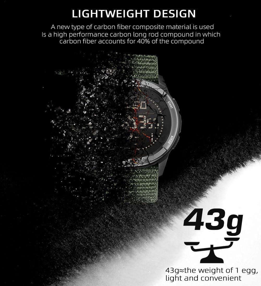 findtime Men's Digital Watch Pedometer Step Counter Watches Military Compass Waterproof Wrist Watch Tactical Sport Watch Calories Counter Pacer Running Wristwatch Black Green