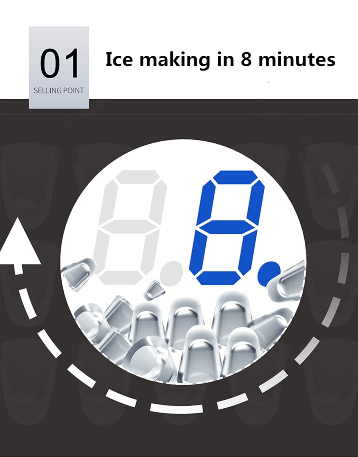 Ice Cube Maker Countertop Small, 3 Size Roundshaped Ice, 10 Cubes Ready In 8 Minutes, 33 Lbs/24 H With Ice Scoop And Basket Portable Ice Maker For Home Office Black on Fridge.com - View 3