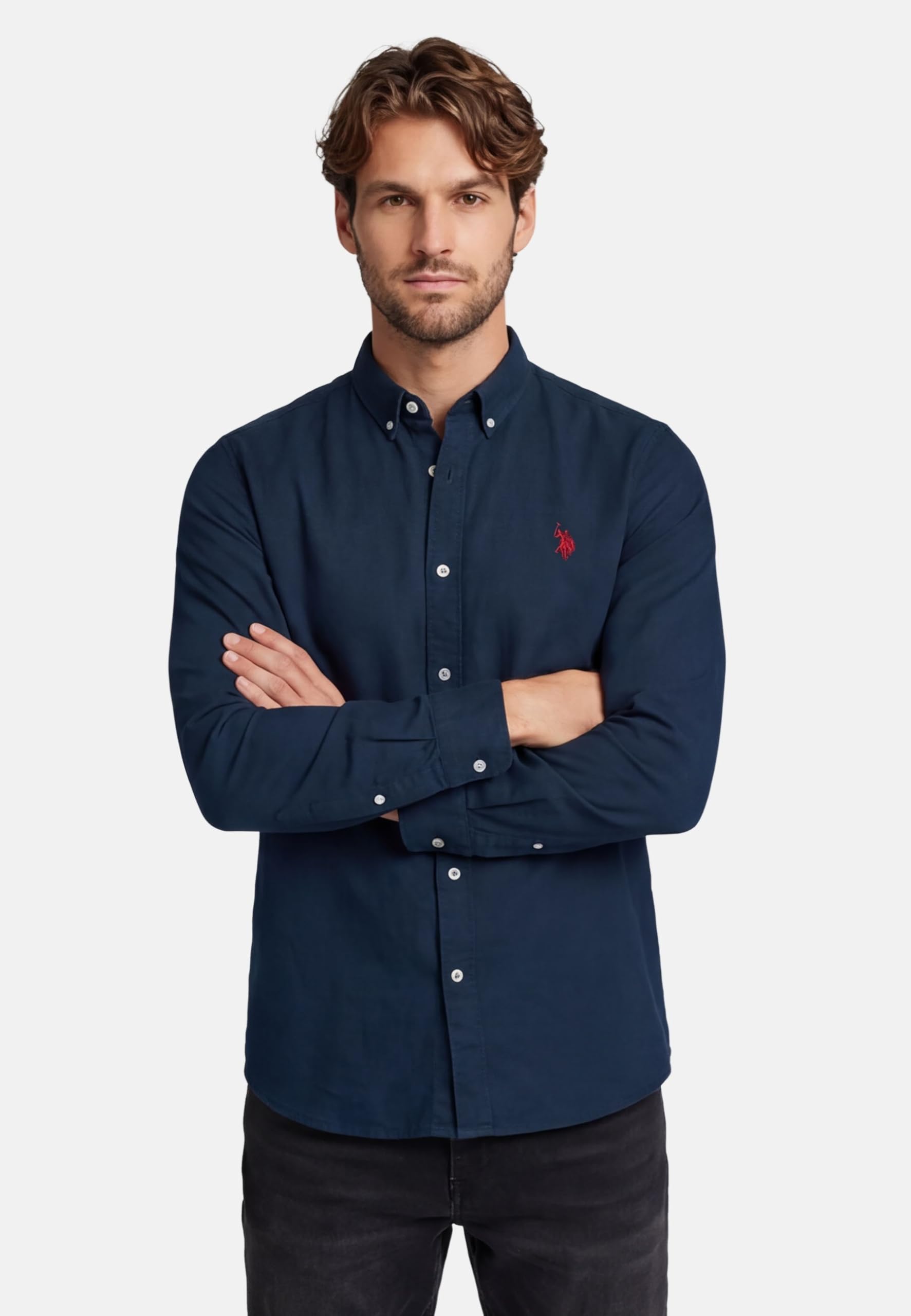 U.S. POLO ASSN. Herren Hemd (S-3XL) Leinen-Baumwolle Langarm Button-Down P049