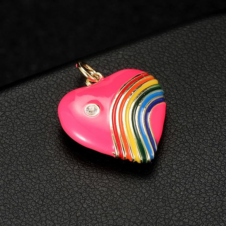 18 x 22 mm, 10 szt. tęczowe serce emaliowane koraliki emaliowane zawieszki różne pozłacane emaliowane zawieszki do produkcji biżuterii, złoty motyw