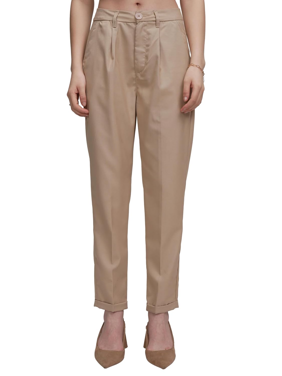 Tokyo Talkies Women’s High-Rise Stretchable Peg Trousers | Regular Fit Slim Pants for Women