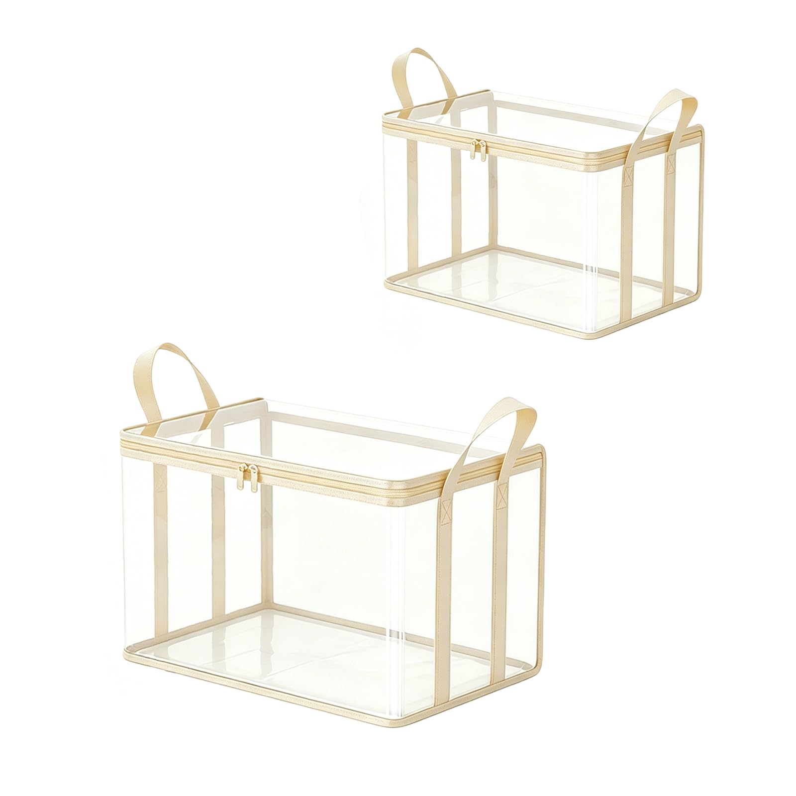 Asukohu White 2 Pack Thick Pvc Clear Storage Boxes Big And Middle Size For Clothes Seasonal Items Bedding Storage Container