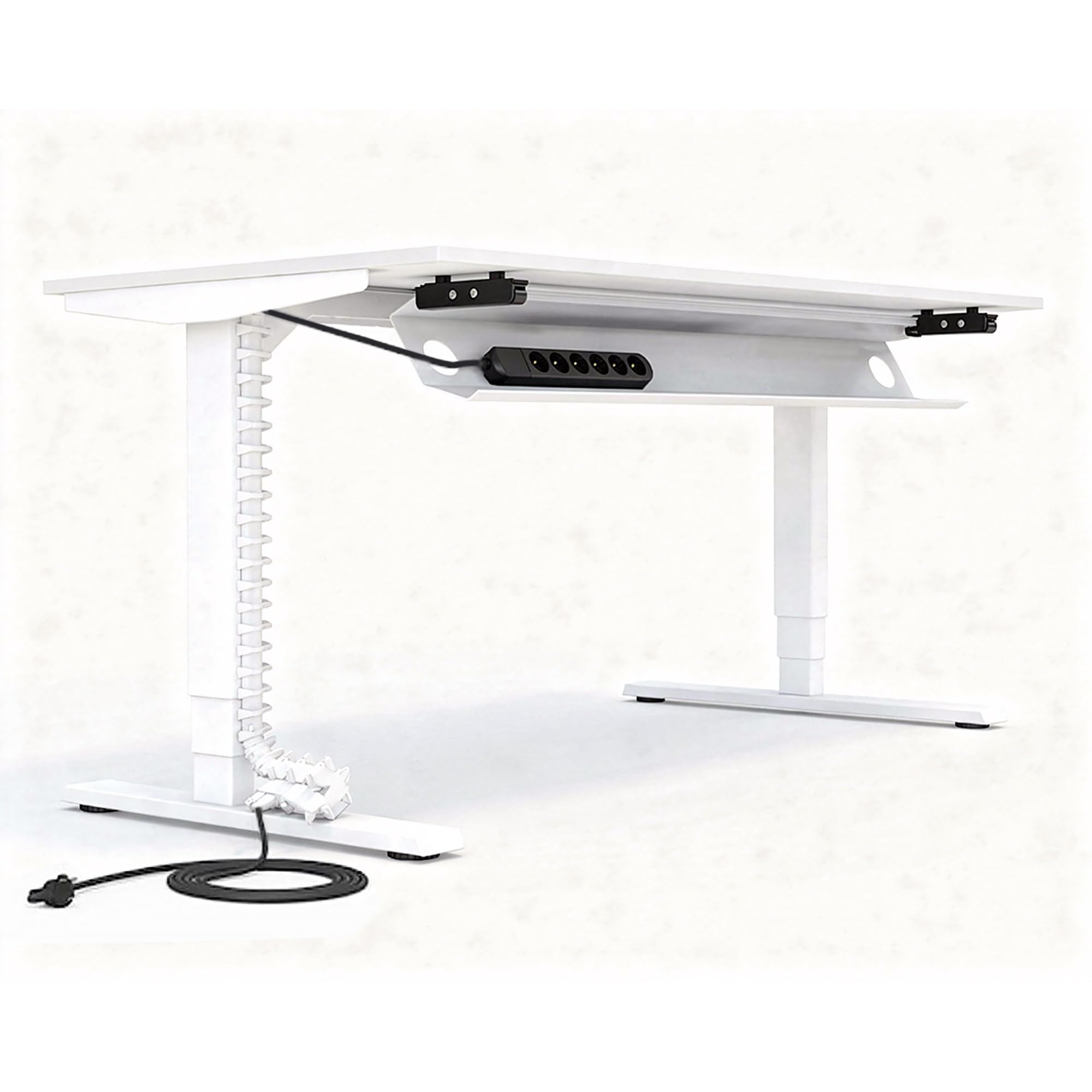 ASSMANN Horizontaler Kabelkanal Flex-Big + Vertikale Kabelführung + 6-Fach Steckdose 128x16x10cm 1280mm Weiß einfache Montage für Büro und Homeoffice