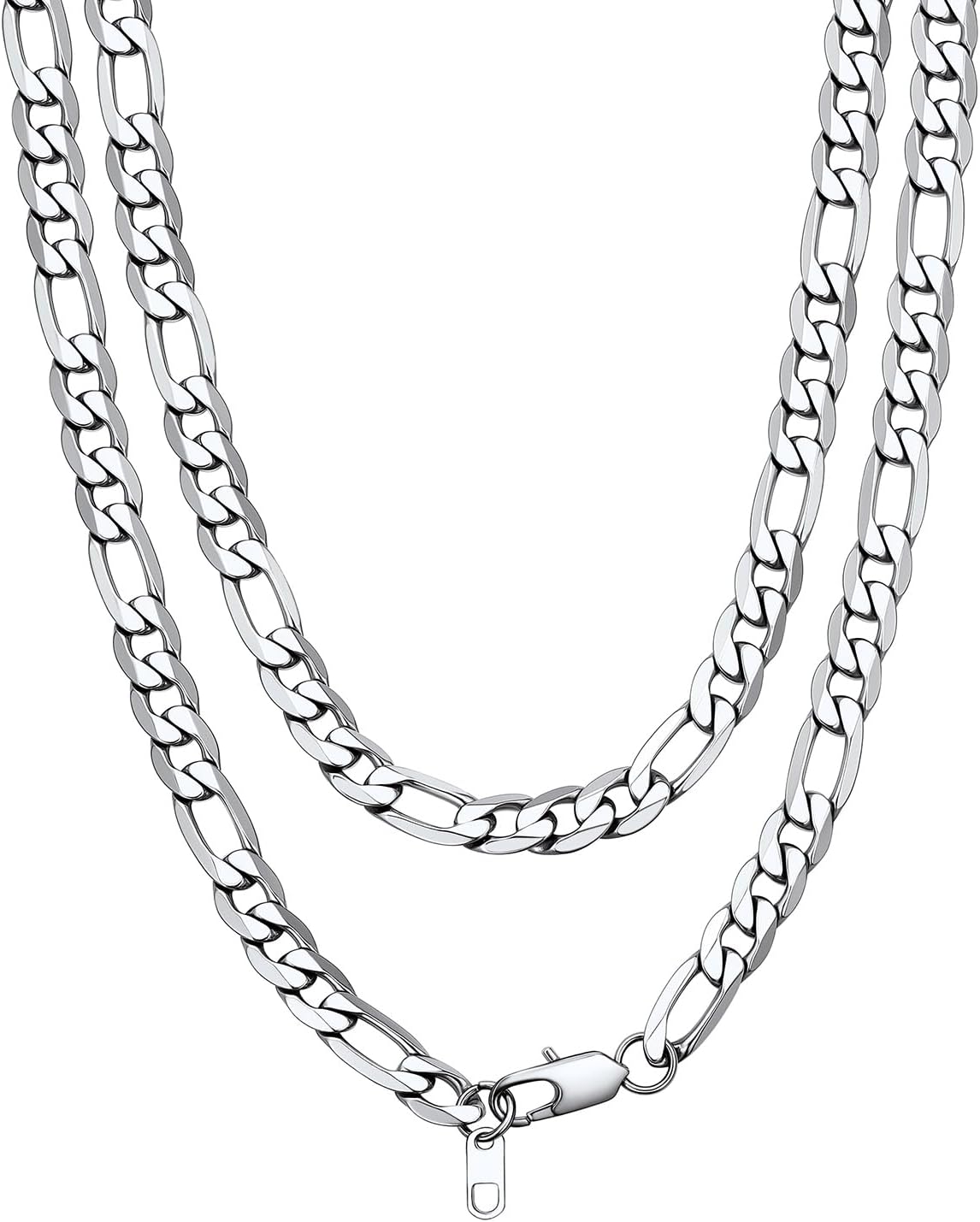 Bandmax Stainless Steel Figaro Chain Necklaces for Men Women, Silver/Gold/Black 4MM/6MM/9MM Flat Italian Style Figaro Link Chains Length 14"-30", Gift Packed