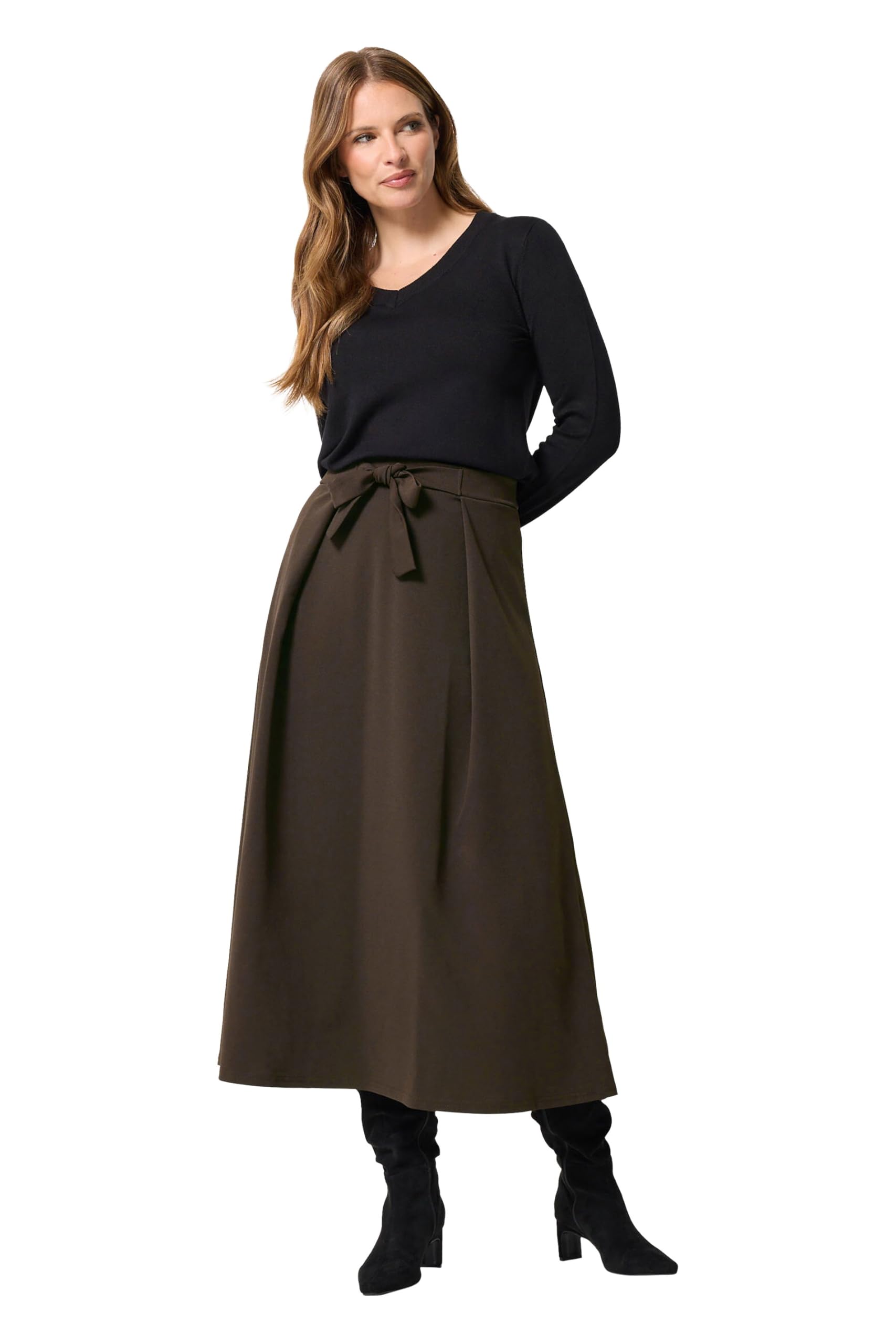 M&Co Women's Chocolate Tie Waist Midi Skirt