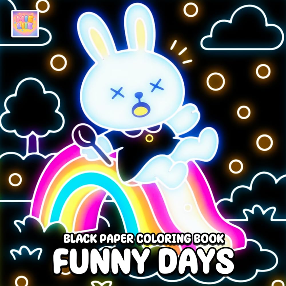 Funny Days Black Paper Coloring Book: Whimsical Daily Scenes, Adorable Character Moments, and Glowing Fun on Dark Background