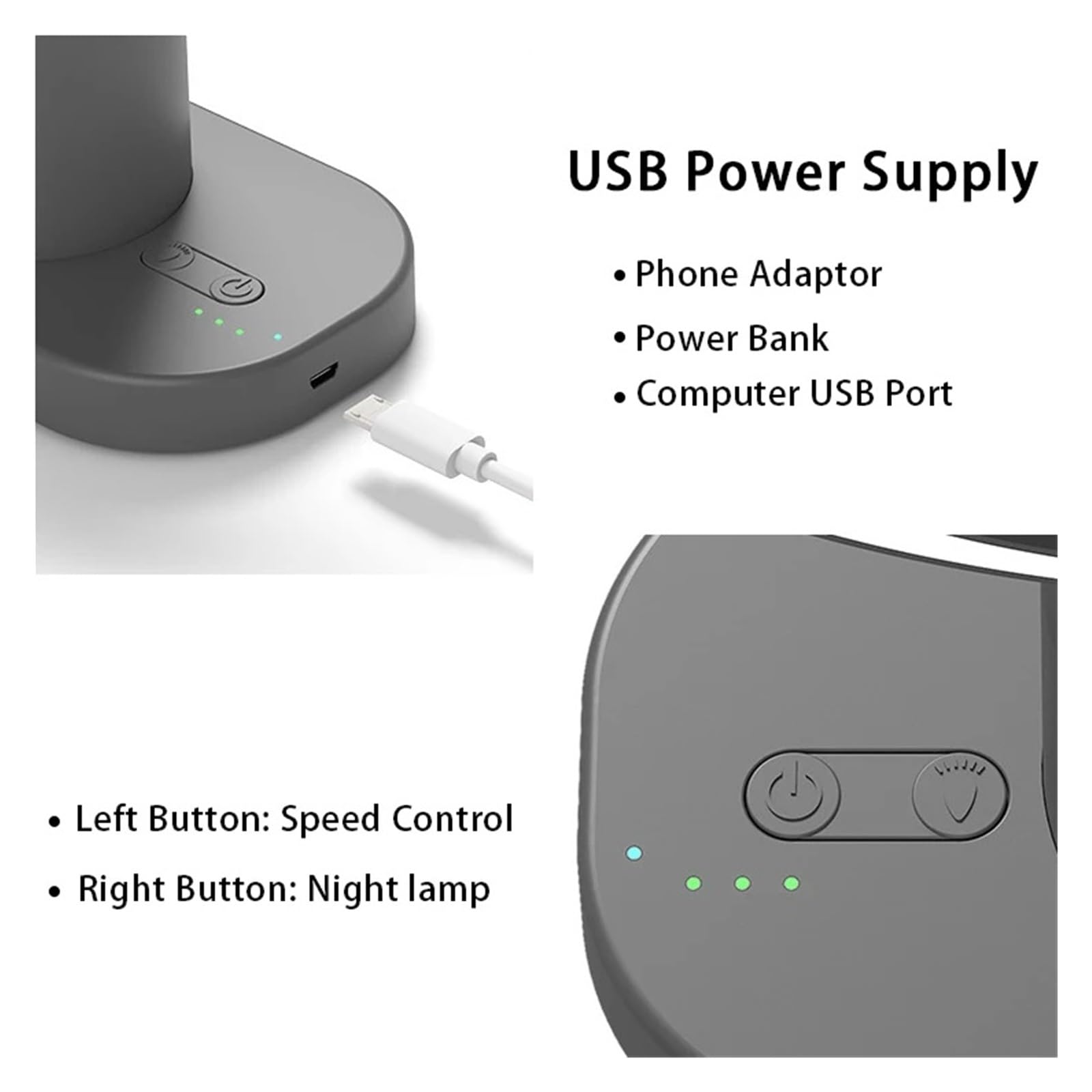 Wentylator Przenośny Mini Wentylator USB Przenośny Wentylator Biurkowy Z Lampą Uzupełniającą Bezprzewodowy Akumulator 3-biegowy Wentylator Stołowy Chłodzący Powietrzem Do Domowego Biura(Black)