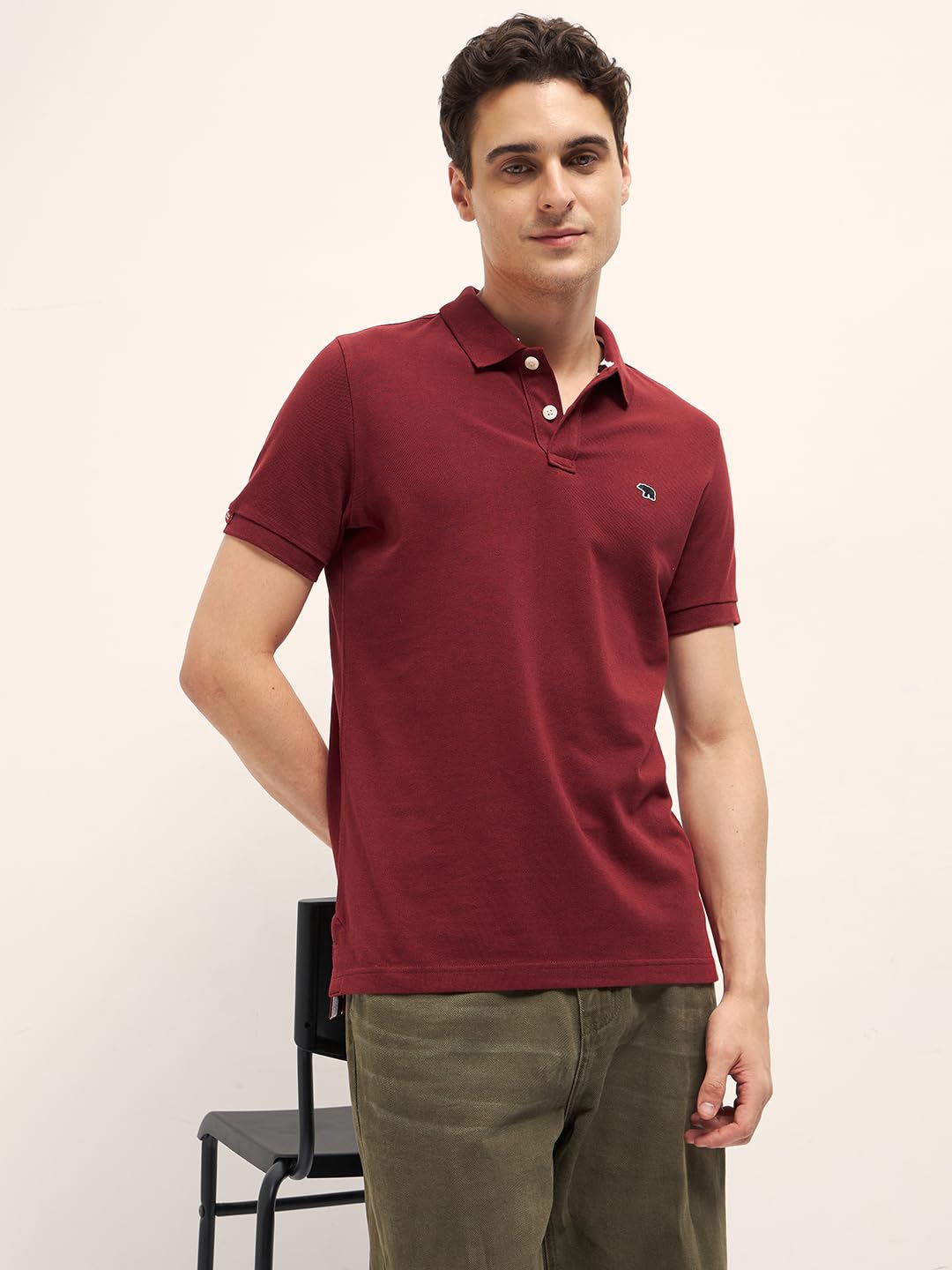 THE BEAR HOUSE Men's Regular Fit Red T-Shirt