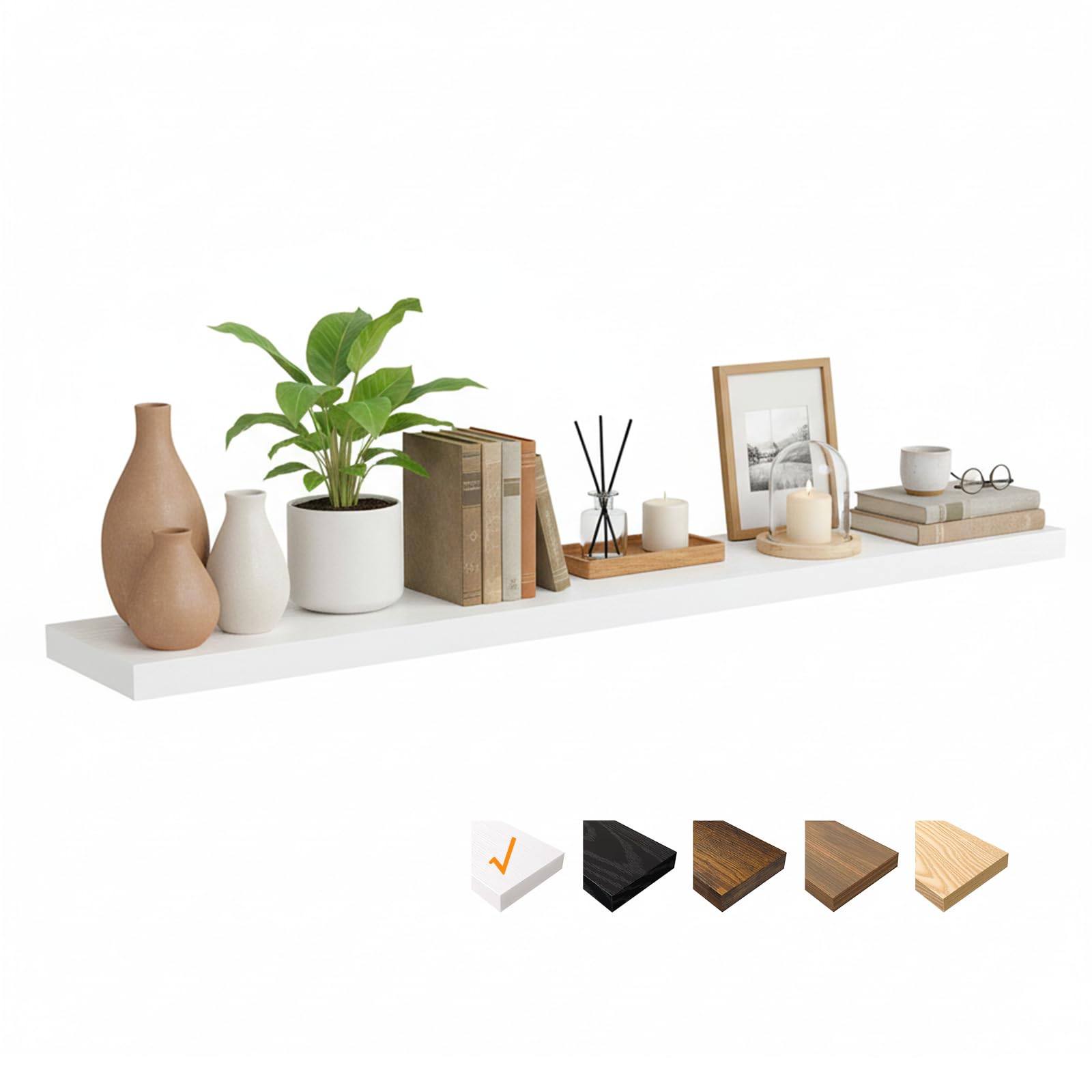 RICHER HOUSE White Floating Shelves, Long Wall Shelf, 140 x 23.5 x 3.8 cm