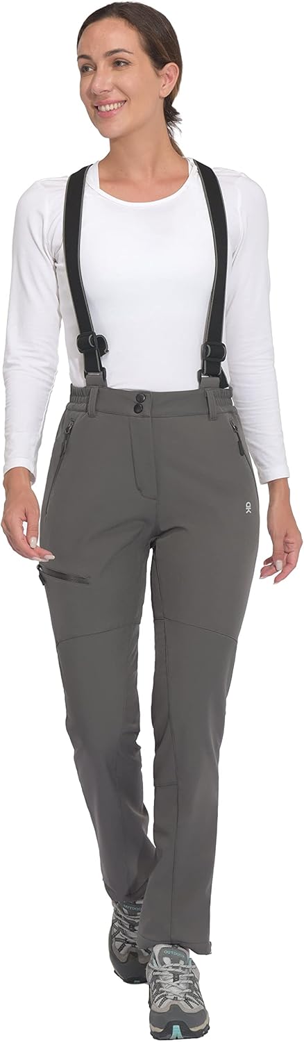 Little Donkey Andy Women's Skiing Bibs Fleece Lined Snow Pants, Winter Water-Repellent Snowboard Pants with Suspenders