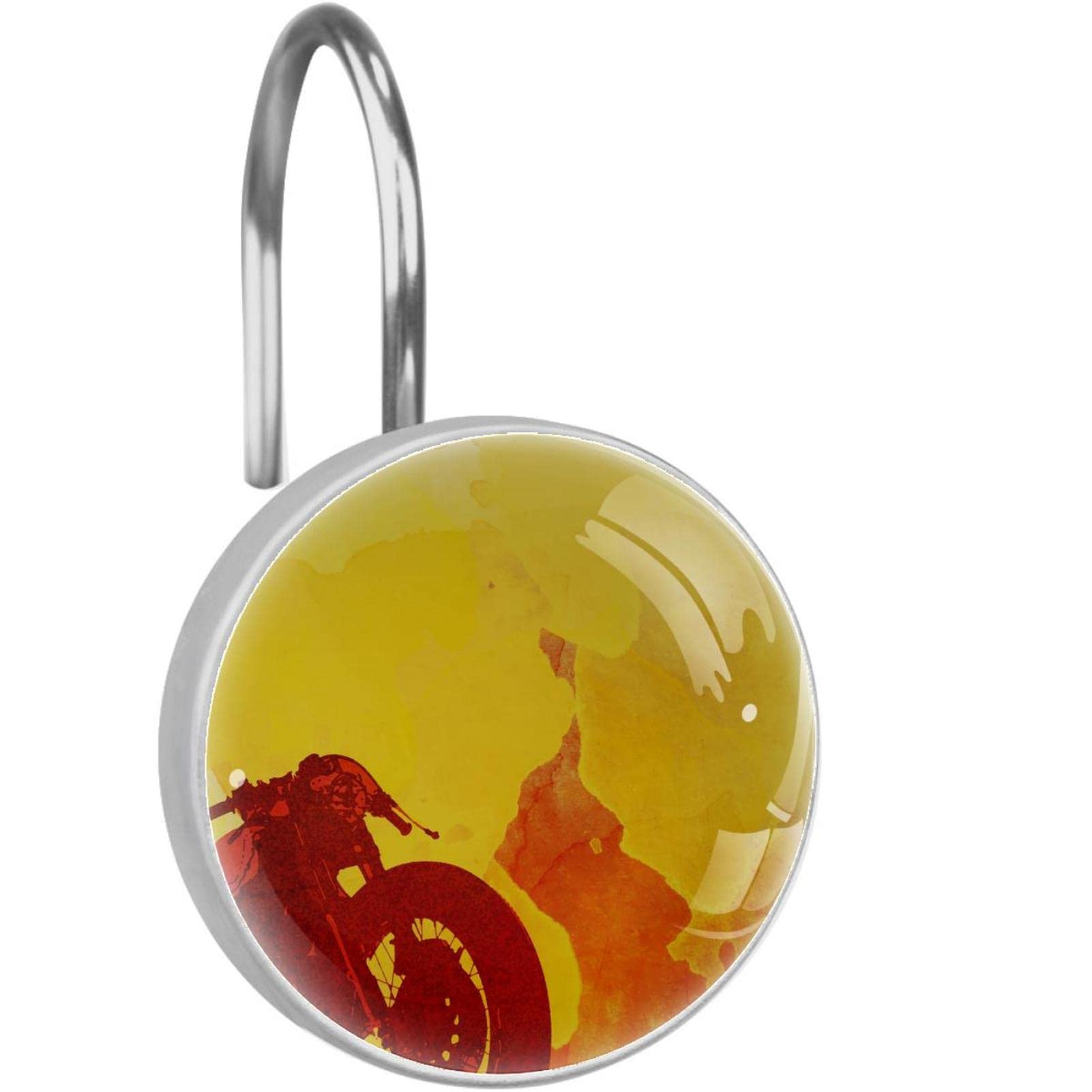 Crochets rideau de douche inox haut de gamme lot de 12 anneaux décoratifs à motif moto jaune