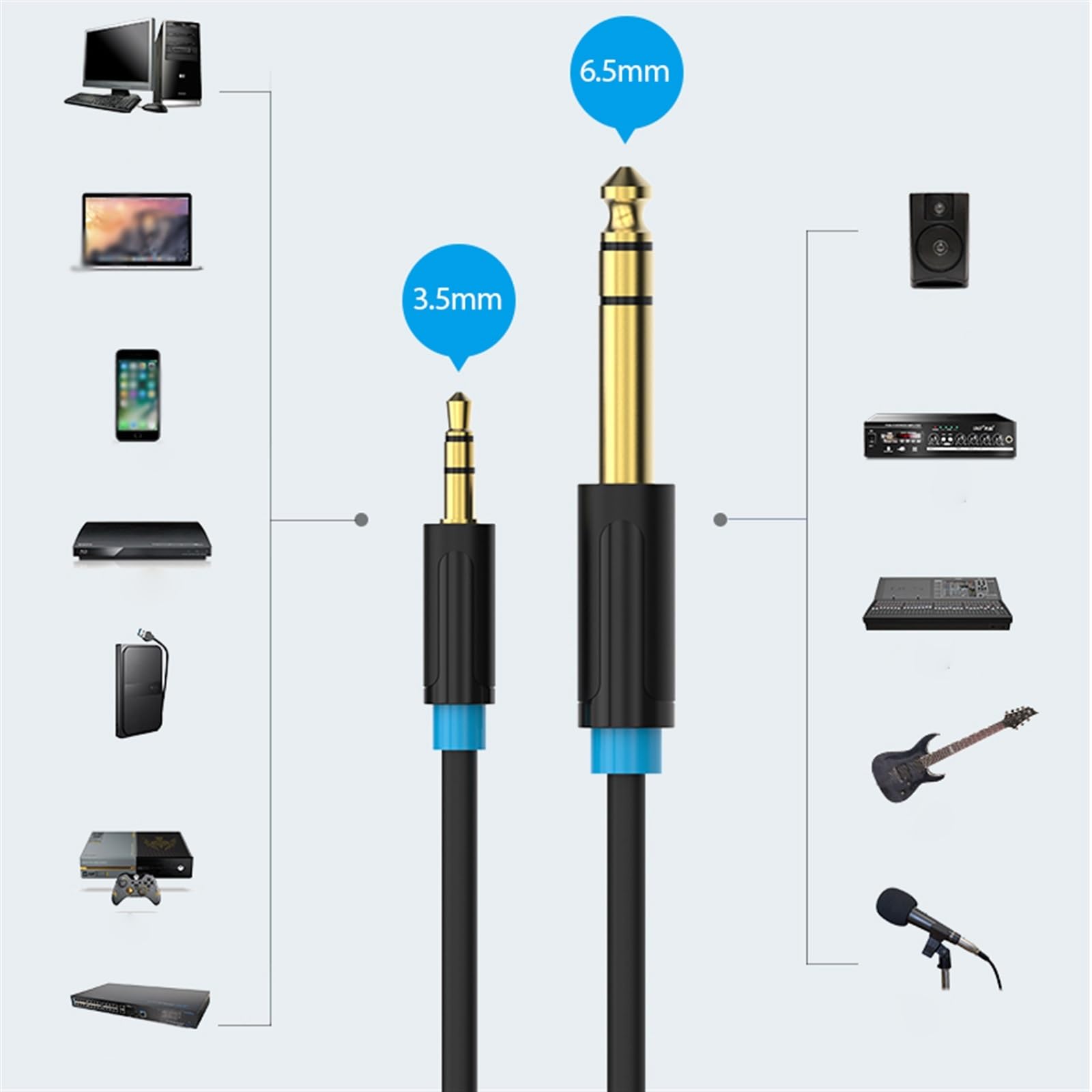 kabel audio do gitary Kabel Audio 3.5mm Do 6.5 Męski Na Męski Kabel Połączeniowy 6.35 Wzmacniacz Mikser Gitarowy Linia Do Konwersji (Color : 3 m)