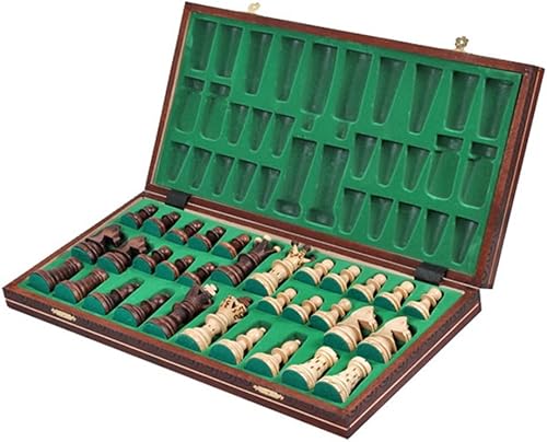 Miniatura 3 de ROLTIN Juego de ajedrez portátil de 21 pulgadas hecho a mano con piezas de almacenamiento y ranuras de almacenamiento plegable para principiantes y