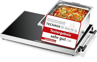 ROMMELSBACHER Warmhalteplatte WPR 407/E - Gastro, Edelstahl, Sicherheits-Floatglas, stufenlos regelbar 40-105 °C, Fläche 61 x 41 cm, für Behälter 1/1 GN Format, Ein-/Ausschalter, Made in Germany
