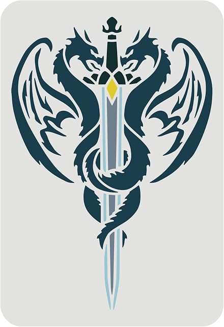 FINGERINSPIRE Dragon Sword Stencil 29.7x21cm Dragons Stencil Plastic 2 Dragons with Wing Pattern Stencils Reusable DIY Dragon Stencil Templates for Painting on Wood Floor Wall
