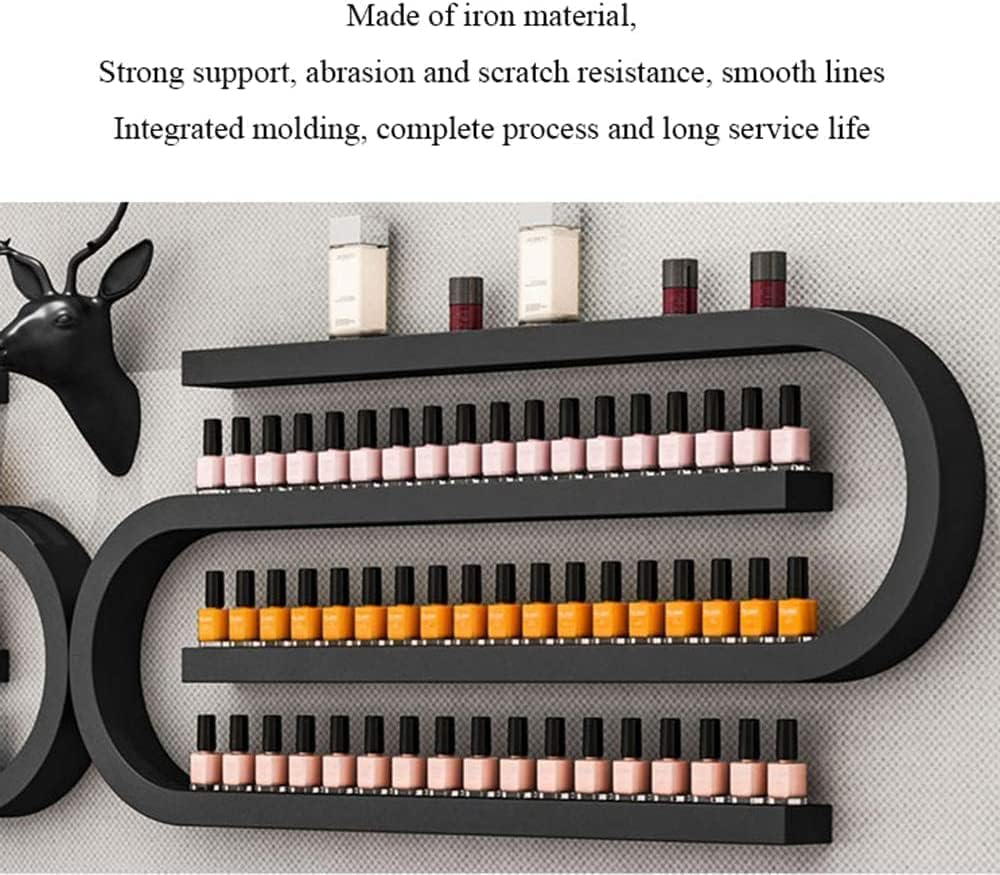 Wall Mounted Metal Nail Polish Shelf, U Shape Multilayer Nail Polish Wall Display Stand, for Perfume Lipstick Essential Oil Cosmetics Organizing Display Rack (Color : Black, Size : 4 Piece Set
