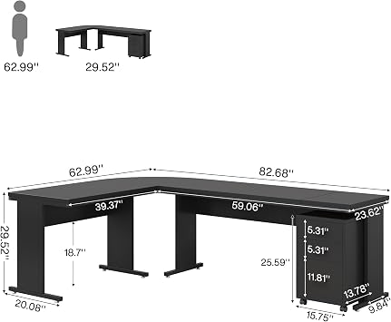 Tribesigns 83 L Shaped Desk with Drawers, Reversible Executive Office Desk with Rolling File Cabinet, Large Corner Computer Desk Workstation for Home Office (Black)