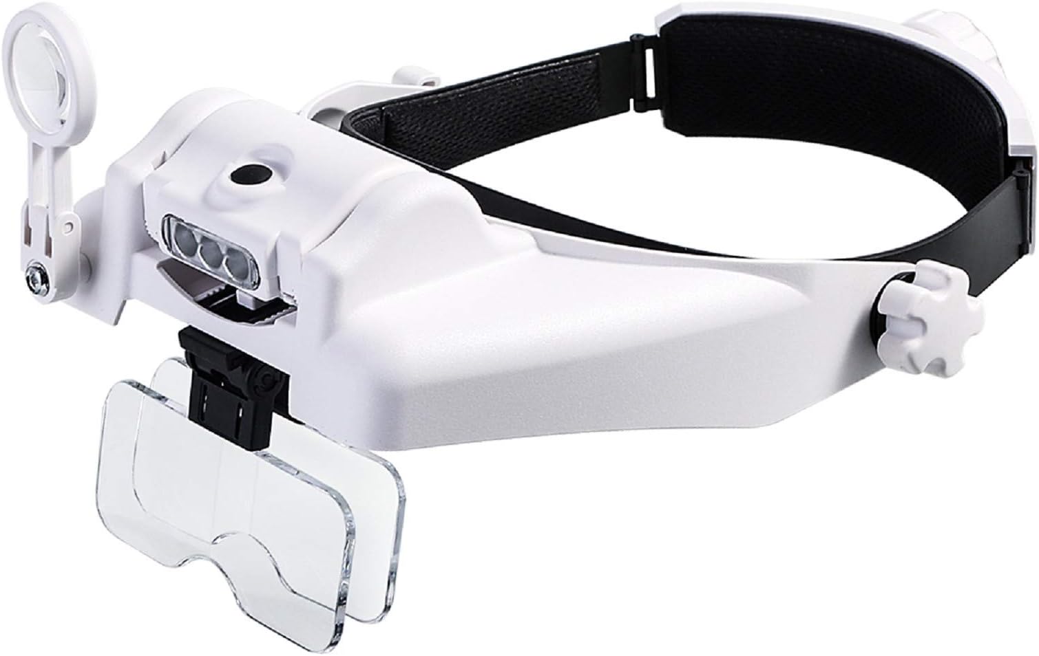 Headband Magnifier with 3 LED Lights, Illuminated Head Mount Magnifier Visor with 5 Detachable Lenses 1X,1.5X,2X,2.5X,3.5X, Hands Free Magnifying Glasses for Hobbies Reading Jewelry Crafts