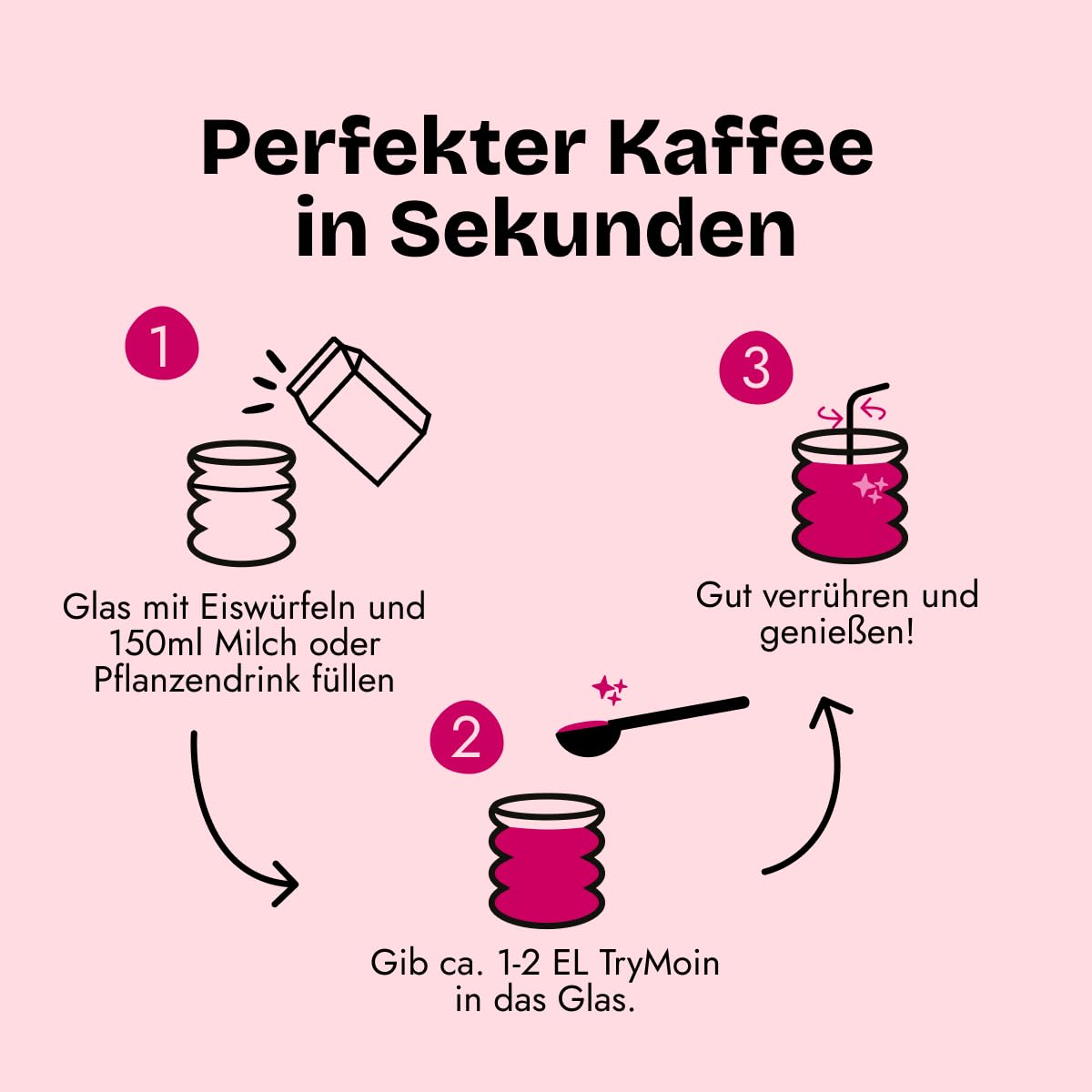 TryMOIN Vanilla Latte – zuckerfrei – Kaffeekonzentrat mit zuckerfreiem Vanille-Sirup für Iced Coffee, Cappuccino, Frappé & Latte | 30 Portionen pro Flasche