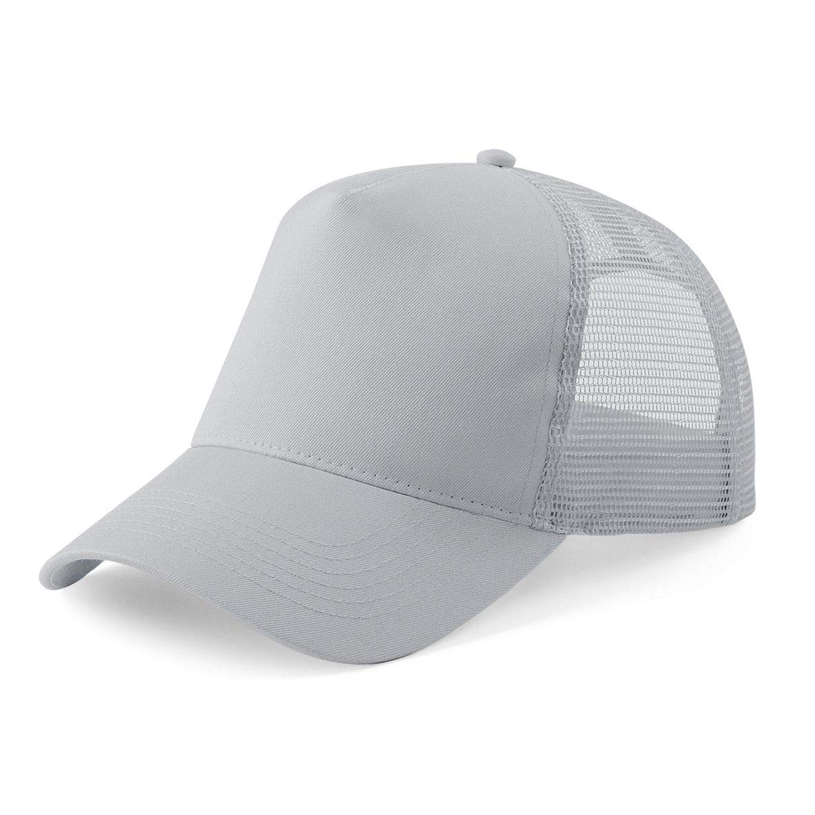 Plain Trucker Cap Mesh Back Baseball Cap Snapback - Light Grey