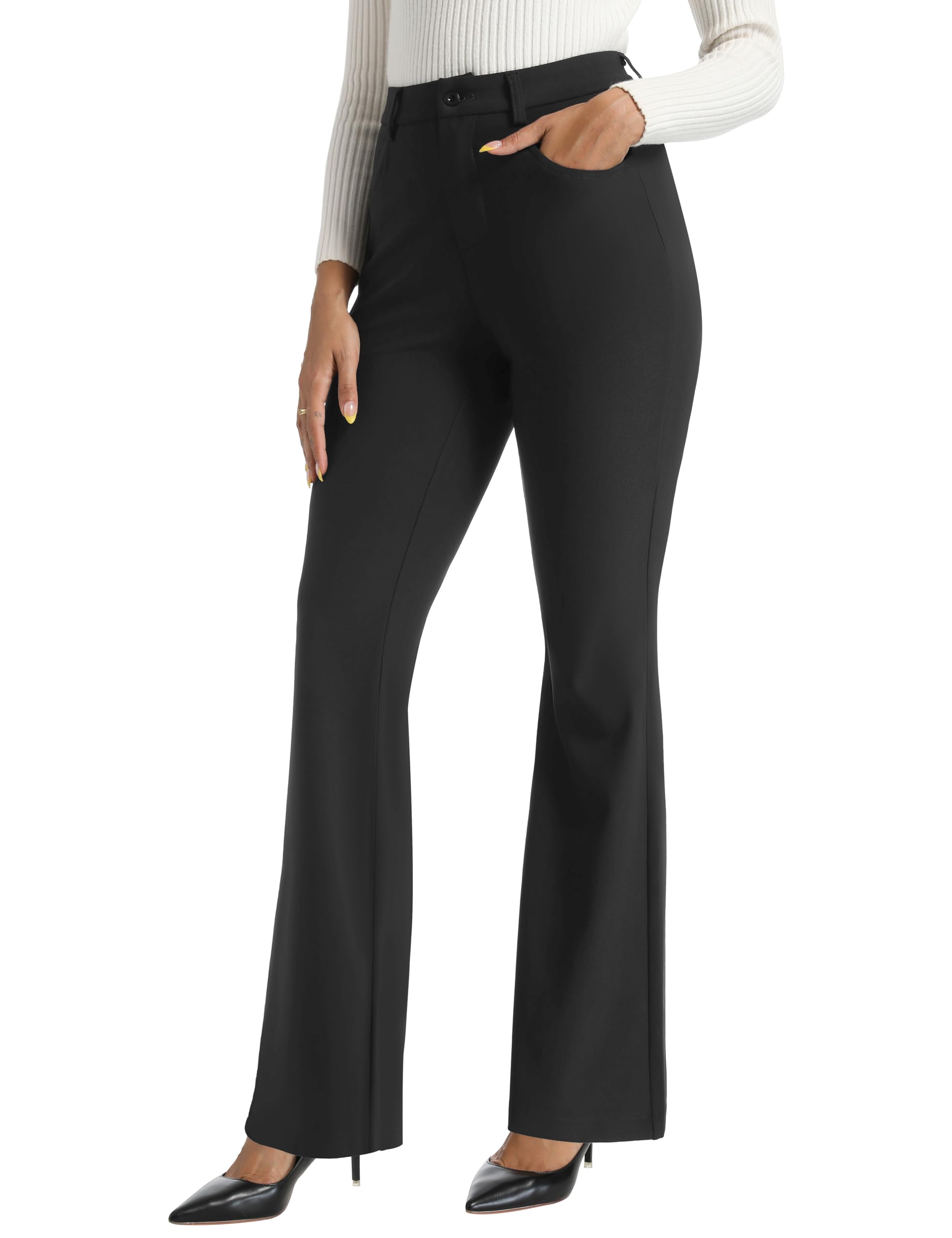 Foucome Womens Bootcut Dress Pants Business Casual Flare Work Pants Stretchy Office Slacks with Pockets