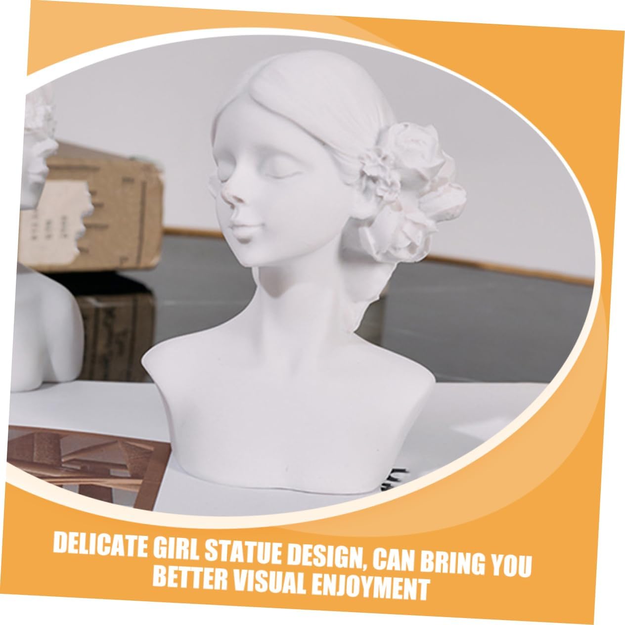 PRETYZOOM Resin Girl Bust Statue White Artistic Home Sculpture Decoration