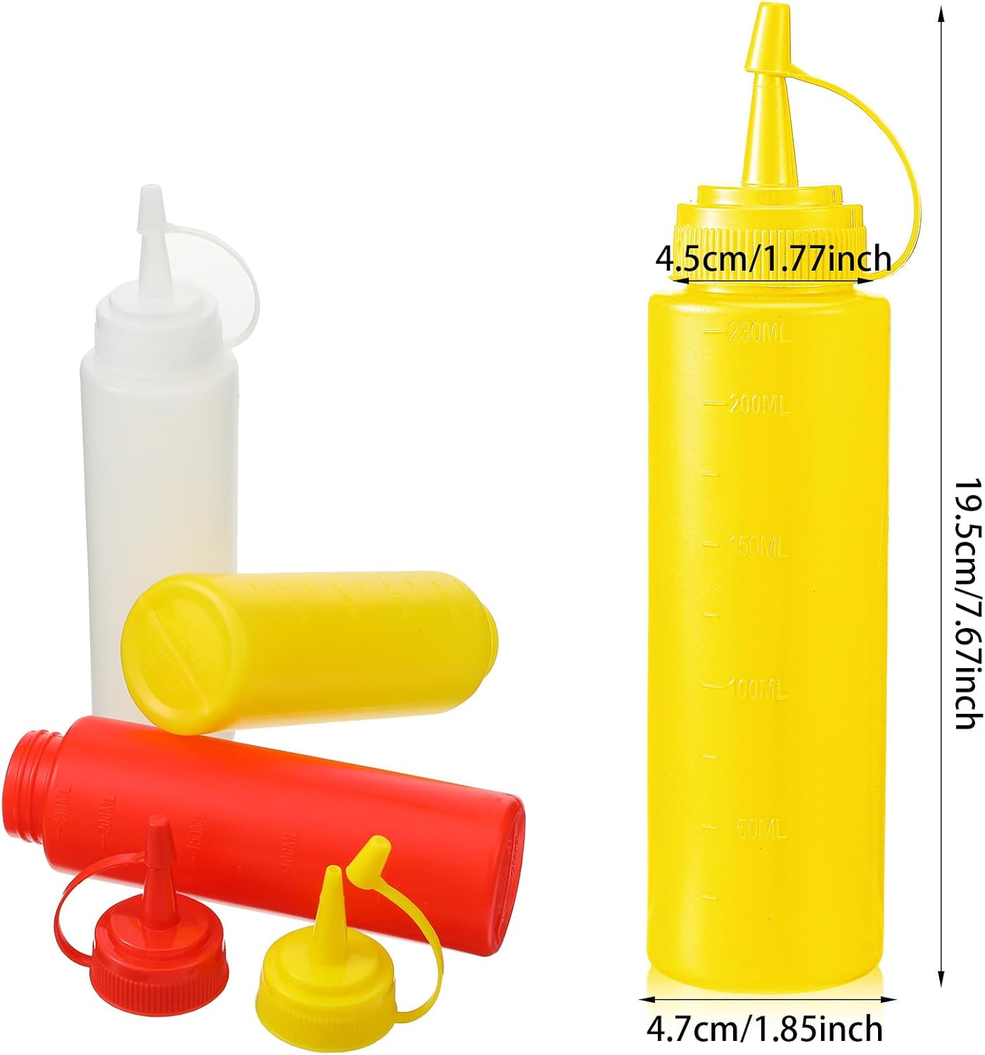 3 Pcs Condiment Sauces Squeeze Bottles Plastic Squeezes Squirt Bottle with Leak-Proof Cap and Scale Line Condiment Squeezes Bottle Plastic Squeeze Bottles 230ML/7.8OZ for Ketchup Mustard Oil Salad
